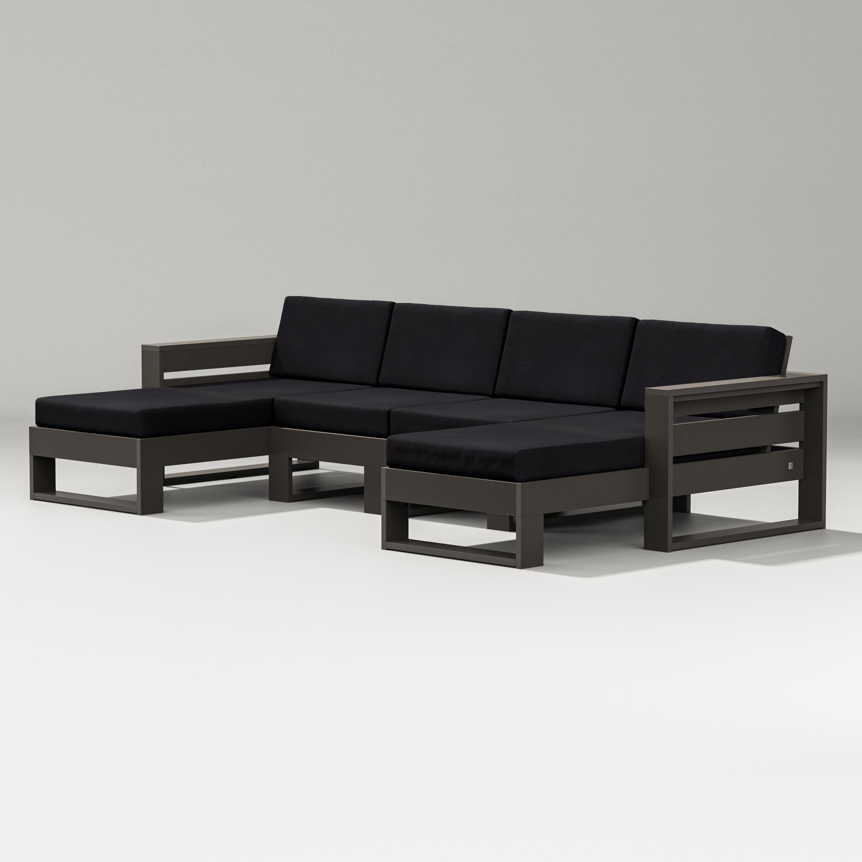Latitude Double Chaise Sectional in Vintage Coffee / Midnight Linen