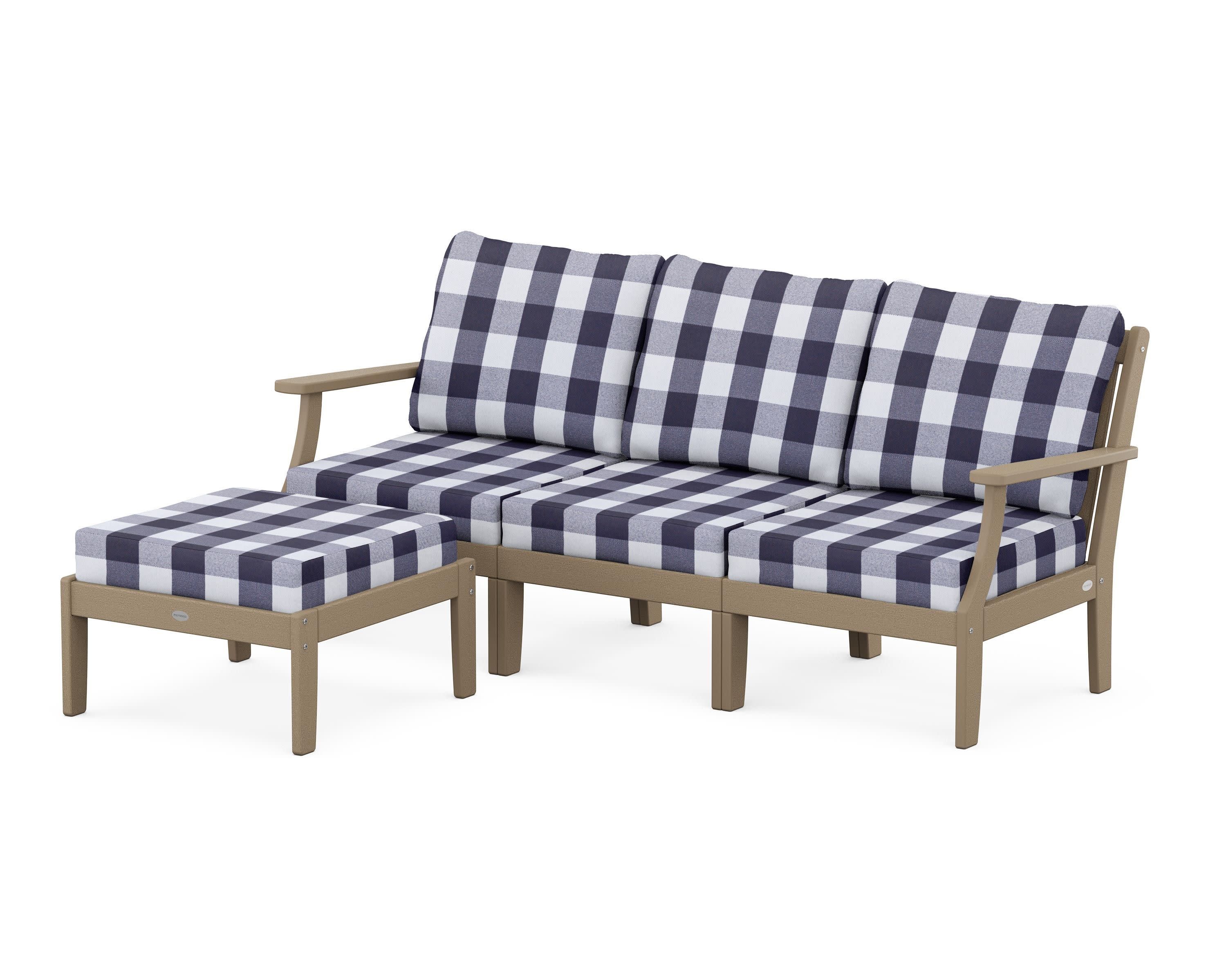 Braxton Modular 4-Piece Deep Seating Set with Ottoman in Vintage Sahara / Buffalo Plaid Navy