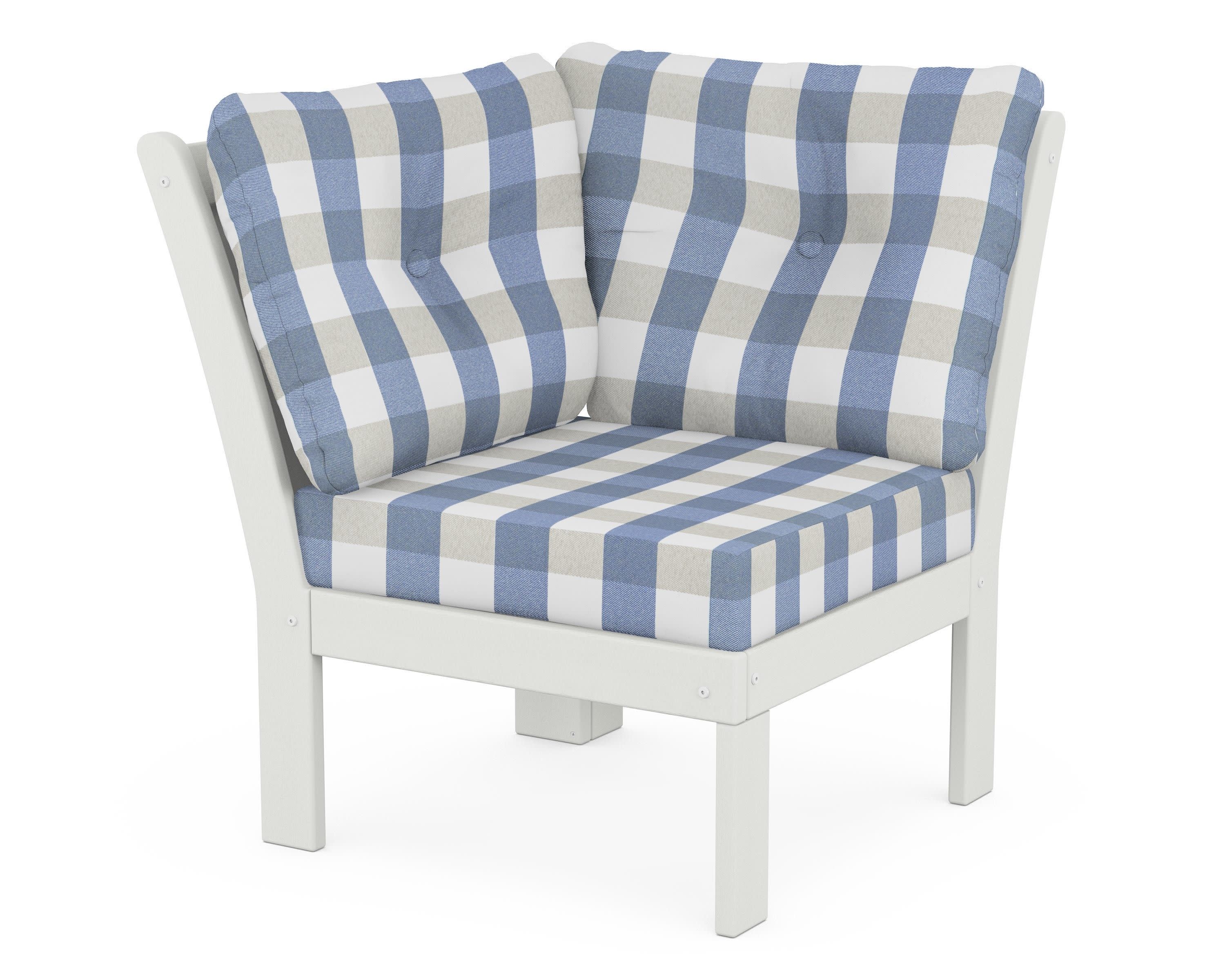Vineyard Modular Corner Chair in Vintage White / Buffalo Plaid Sky Blue