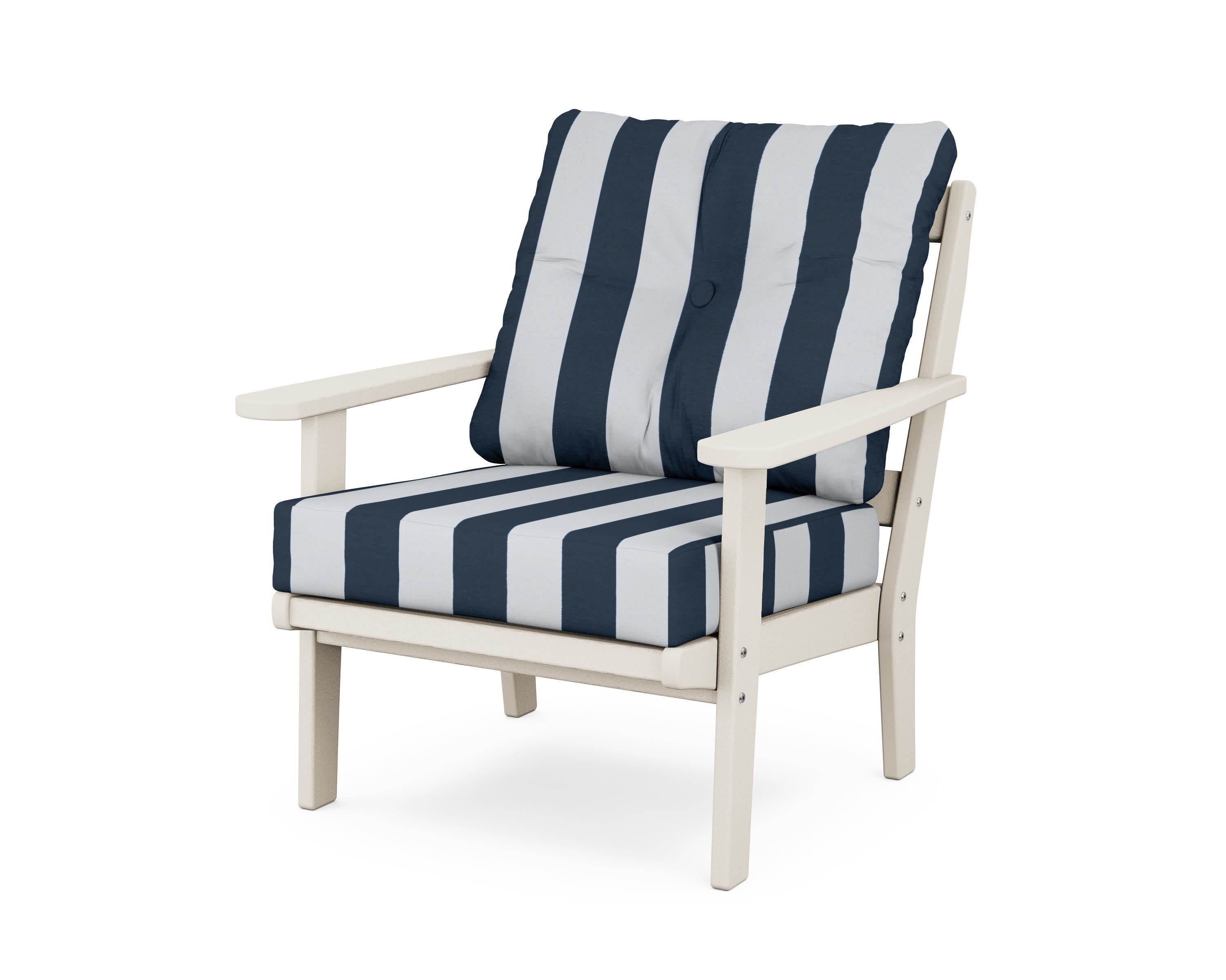 Mission Deep Seating Chair in Sand / Cabana Stripe Marine Indigo
