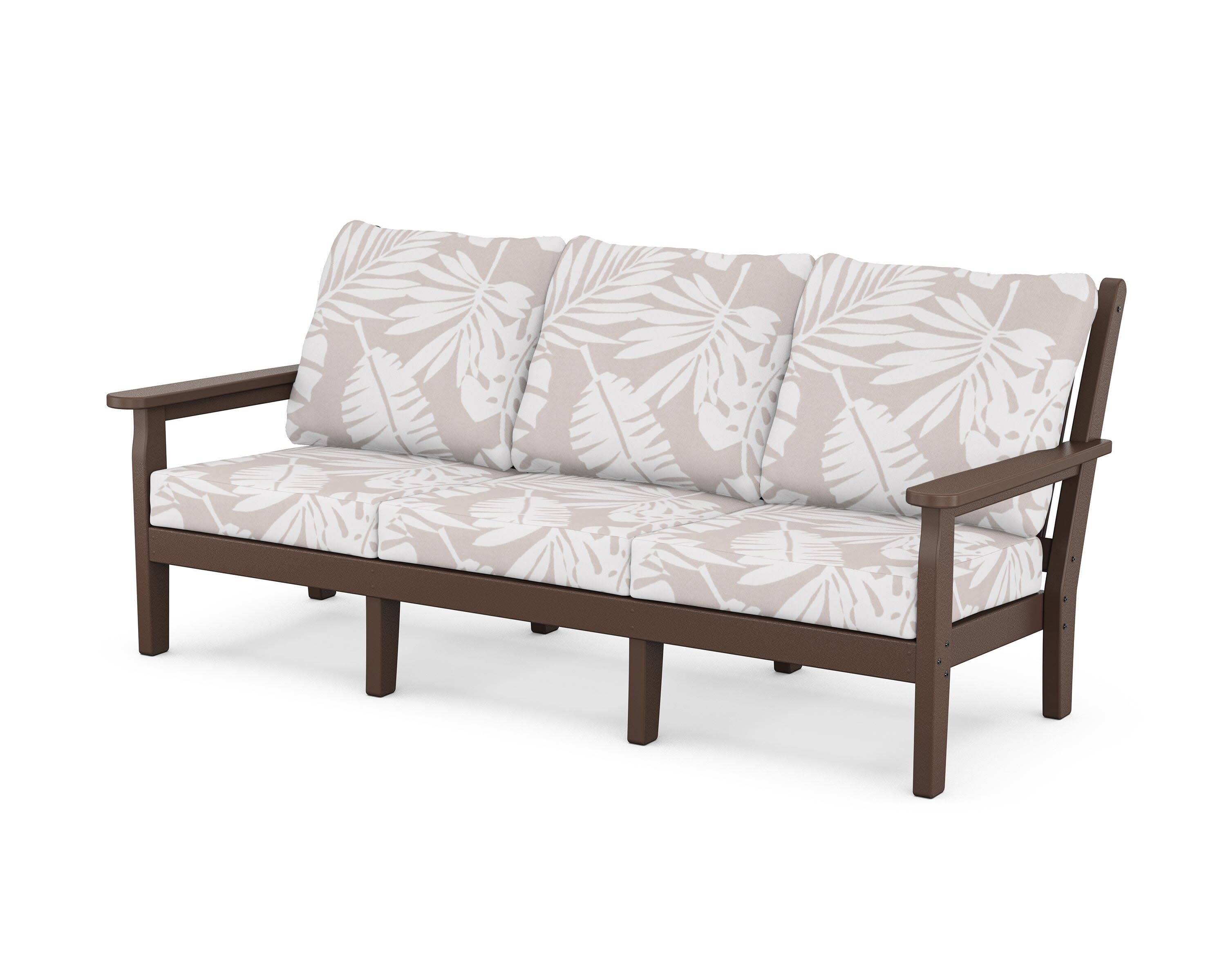 Chippendale Deep Seating Sofa in Mahogany / Leaf Dune Burlap