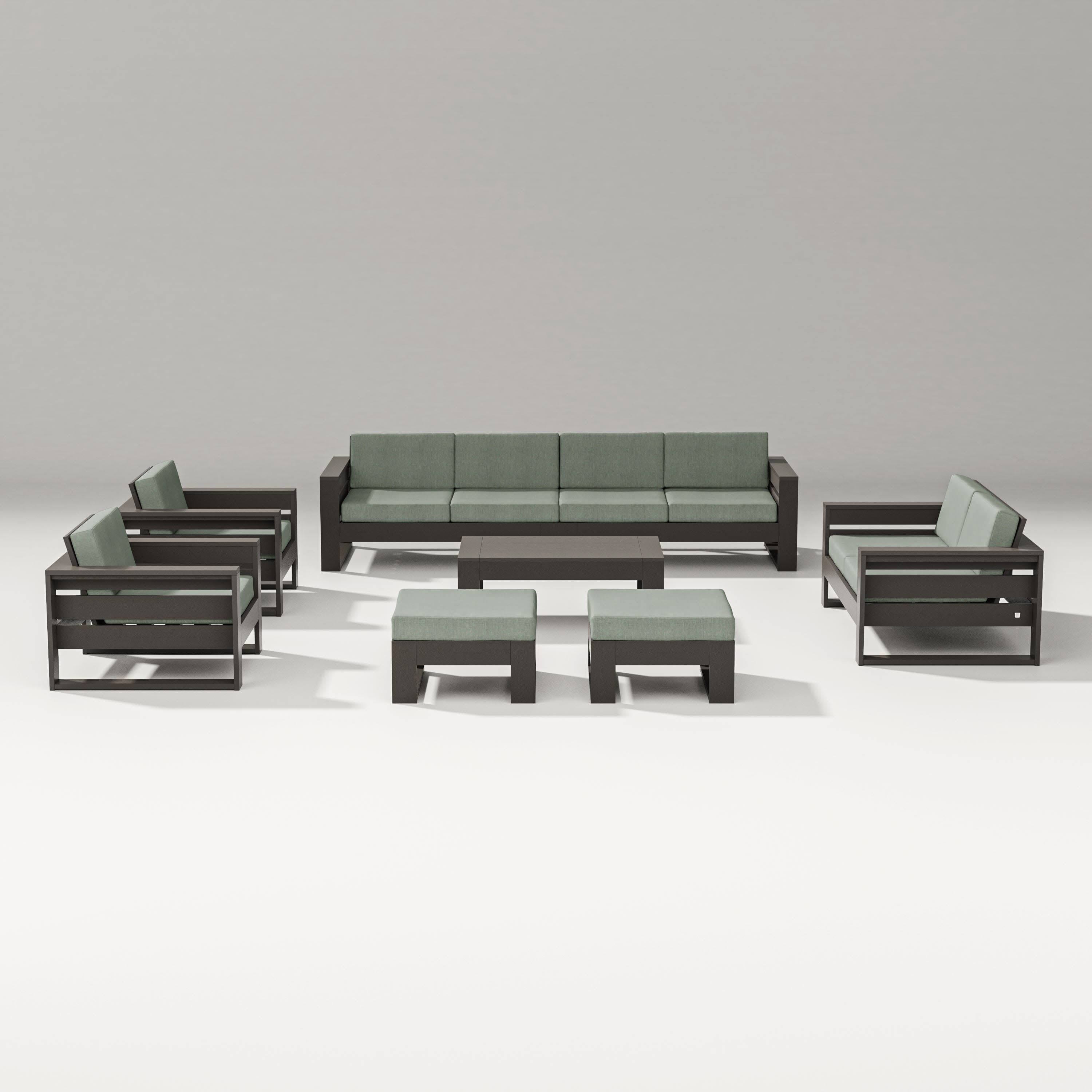 Latitude 8-Piece Lounge Sofa Set in Vintage Coffee / Cast Sage