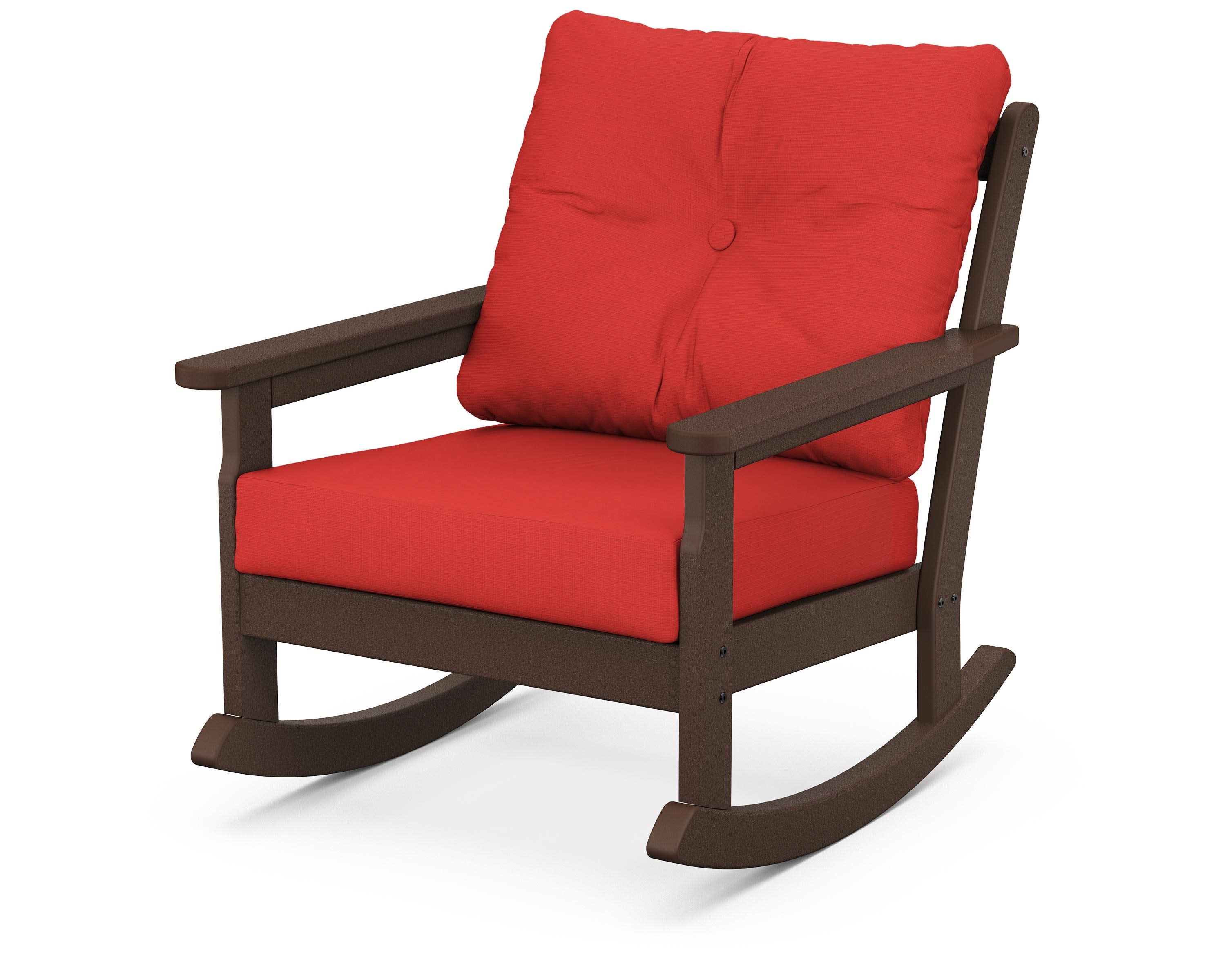 Vineyard Deep Seating Rocking Chair in Mahogany / Crimson Linen