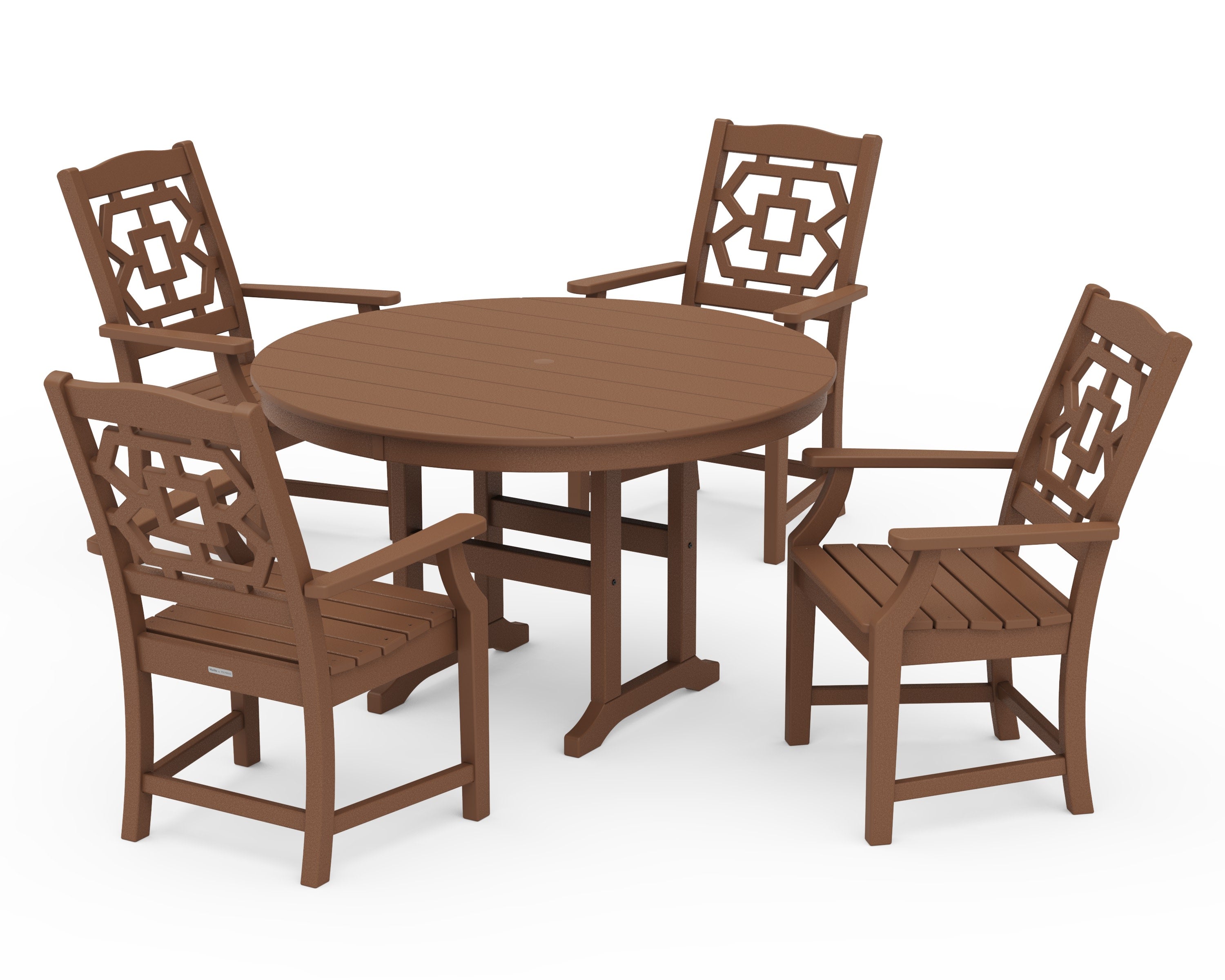Chinoiserie 5-Piece Round Farmhouse Dining Set in Teak