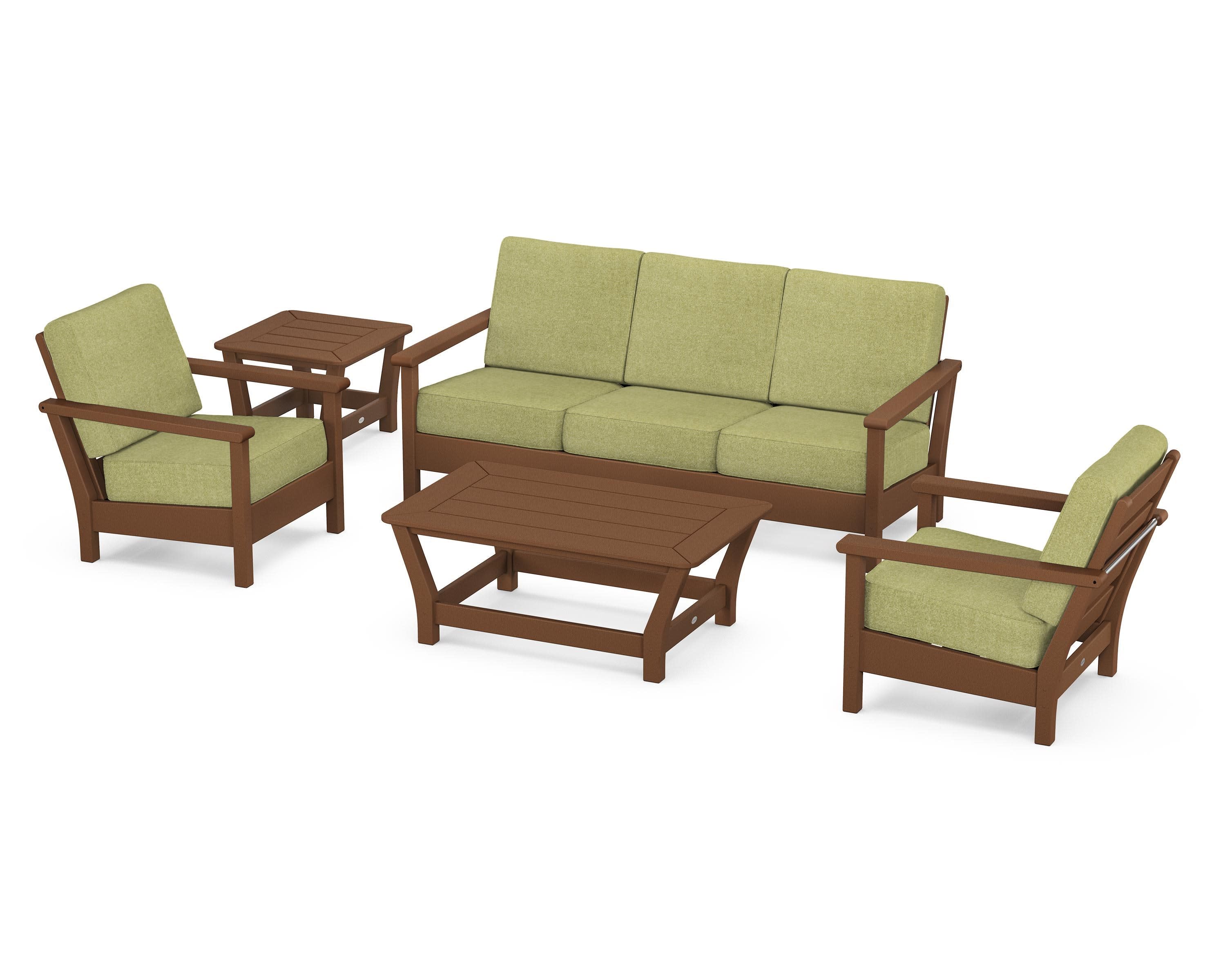 Harbour 5-Piece Deep Seating Set in Teak / Chartreuse Boucle