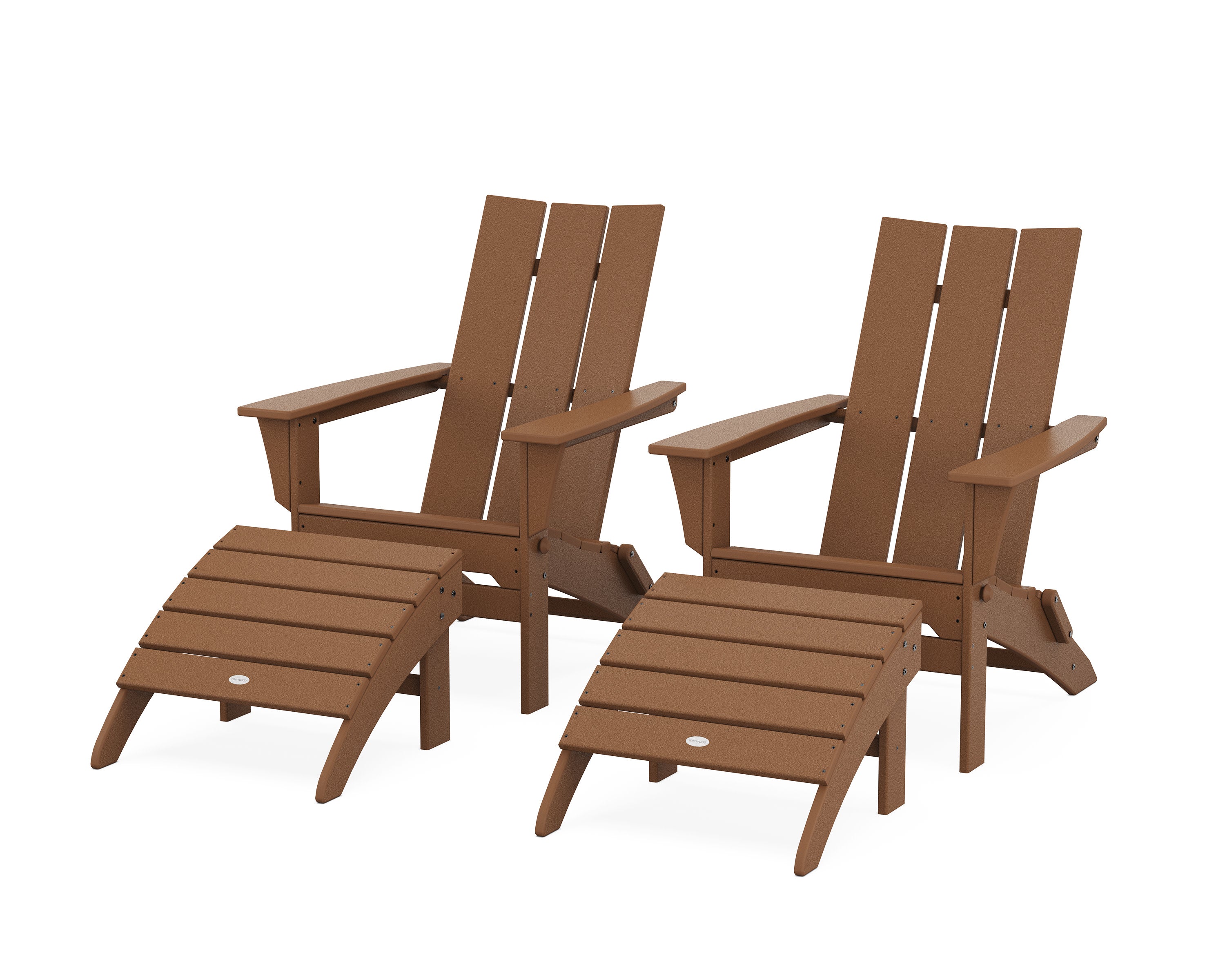 Modern Folding Adirondack Chair 4-Piece Set with Ottomans in Teak