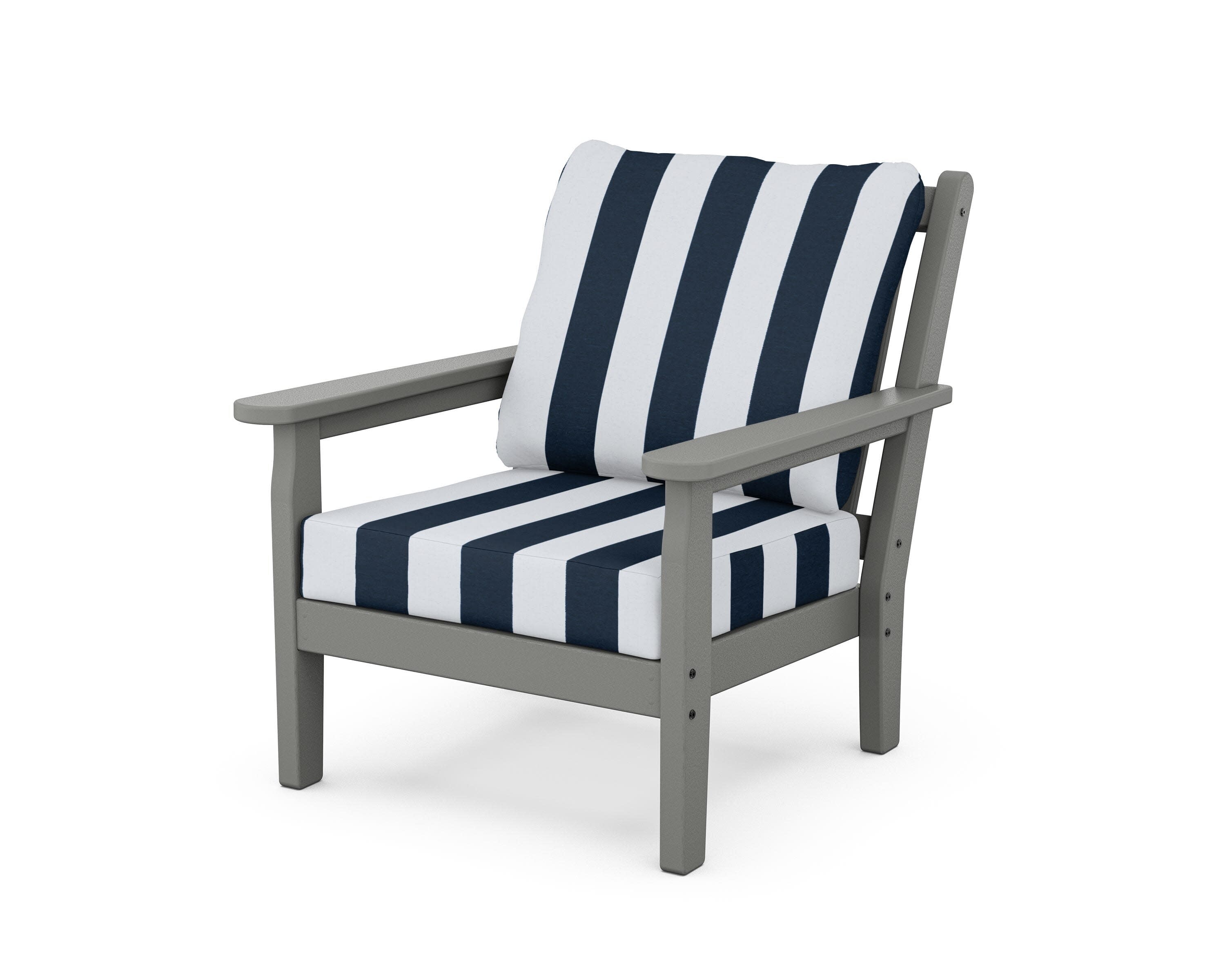 Chippendale Deep Seating Chair in Slate Grey / Cabana Stripe Marine Indigo