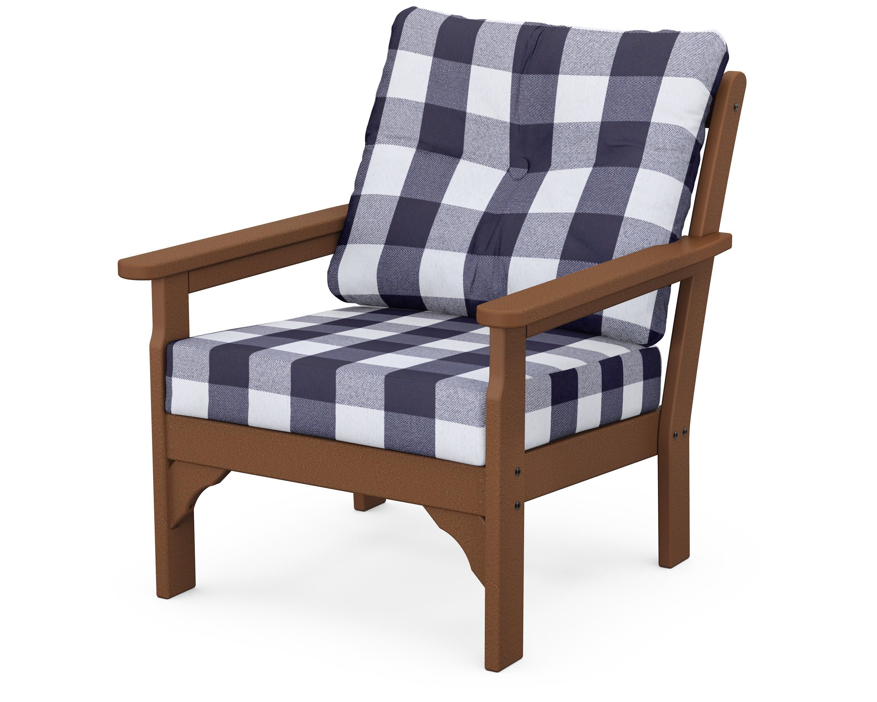 Vineyard Deep Seating Chair in Teak / Buffalo Plaid Navy