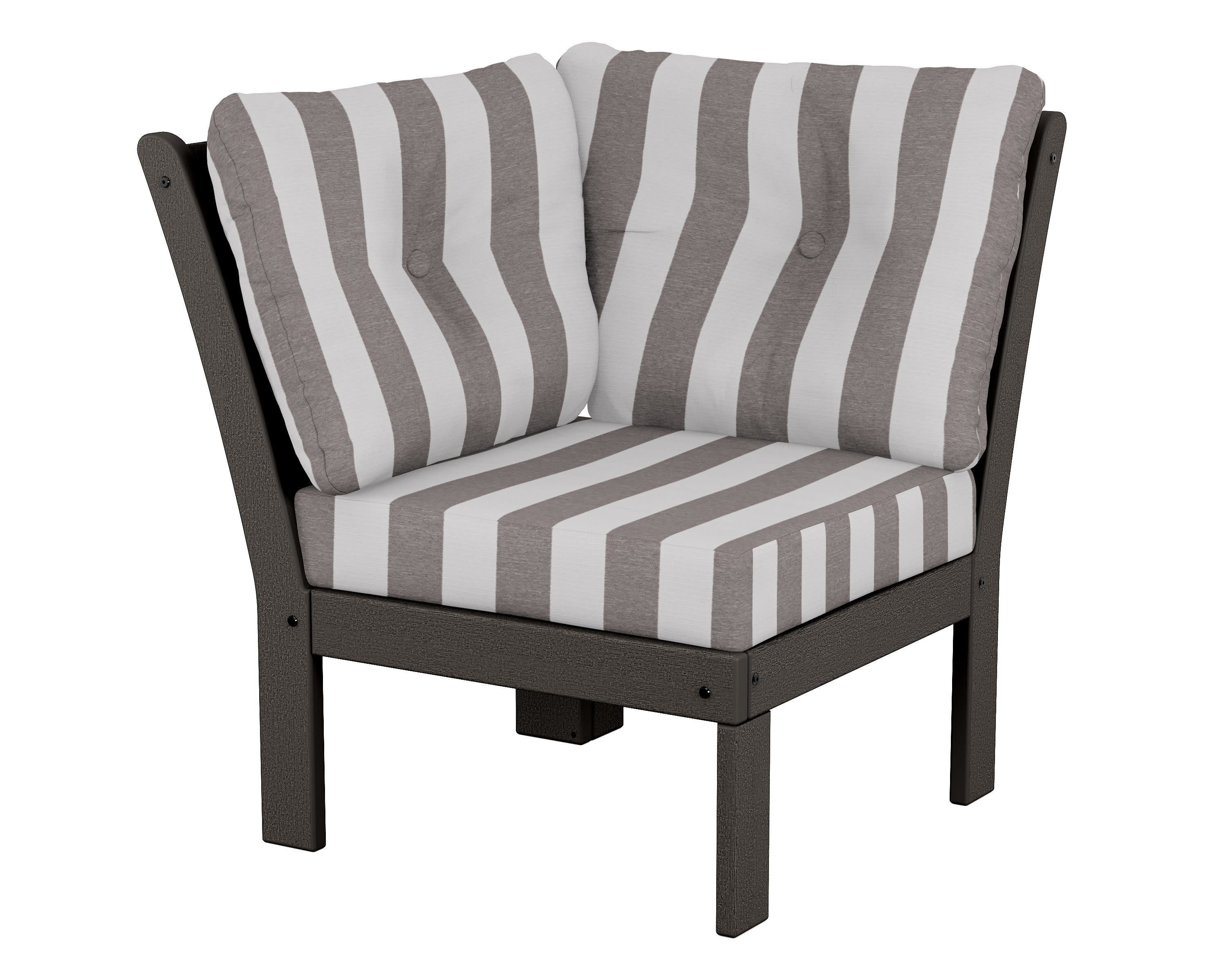 Vineyard Modular Corner Chair in Vintage Coffee / Cabana Stripe Grey Mist