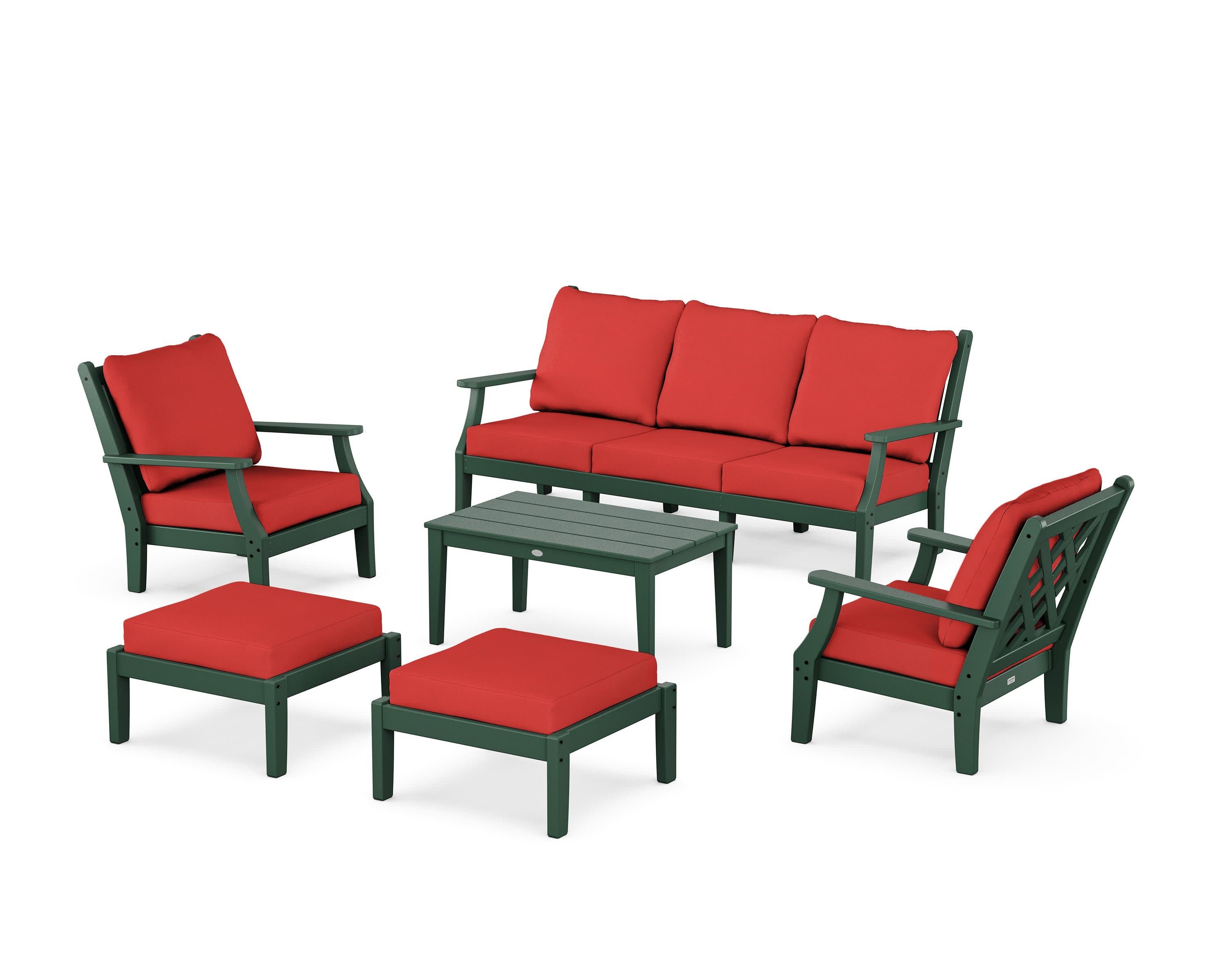 Wovendale 6-Piece Lounge Sofa Set in Green / Crimson Linen