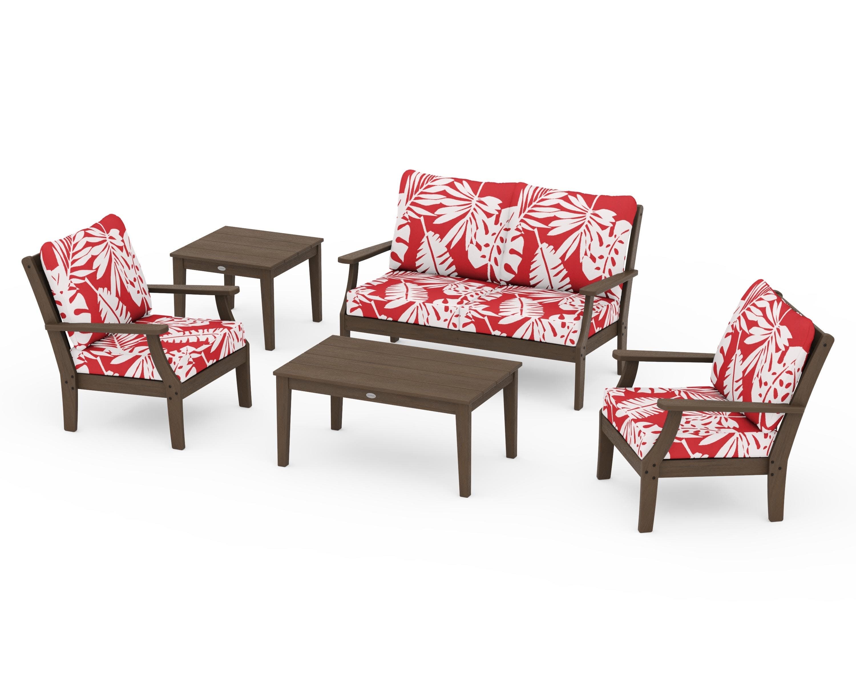 Braxton 5-Piece Deep Seating Set in Kona / Leaf Crimson