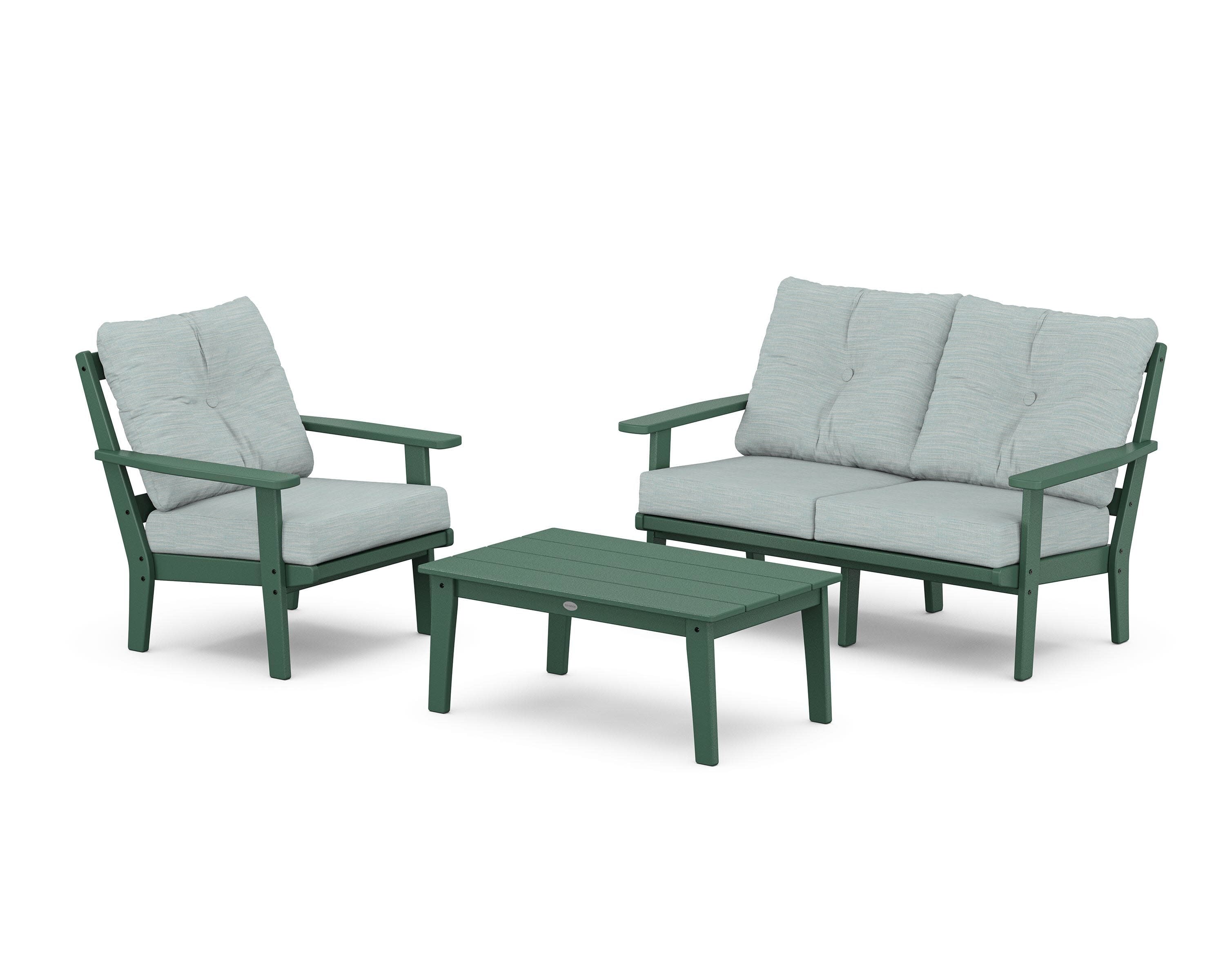 Prairie 3-Piece Deep Seating Set with Loveseat in Green / Soothe Mist