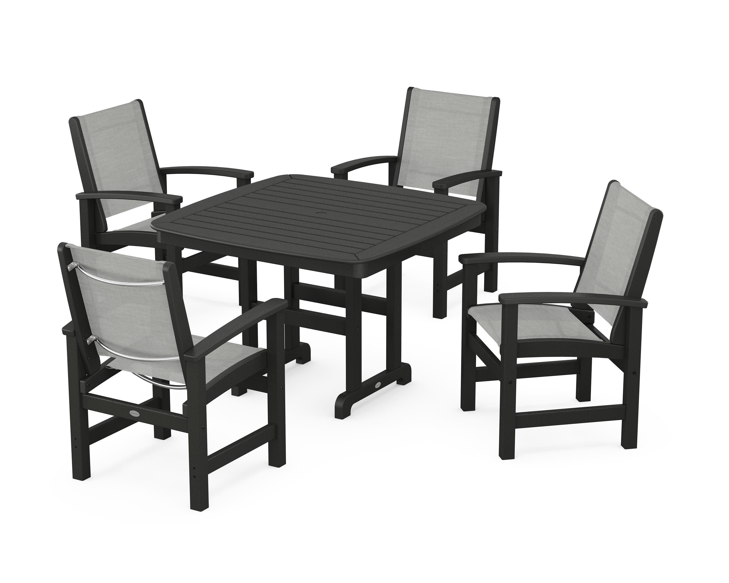 Coastal 5-Piece Dining Set in Black / Metallic Sling