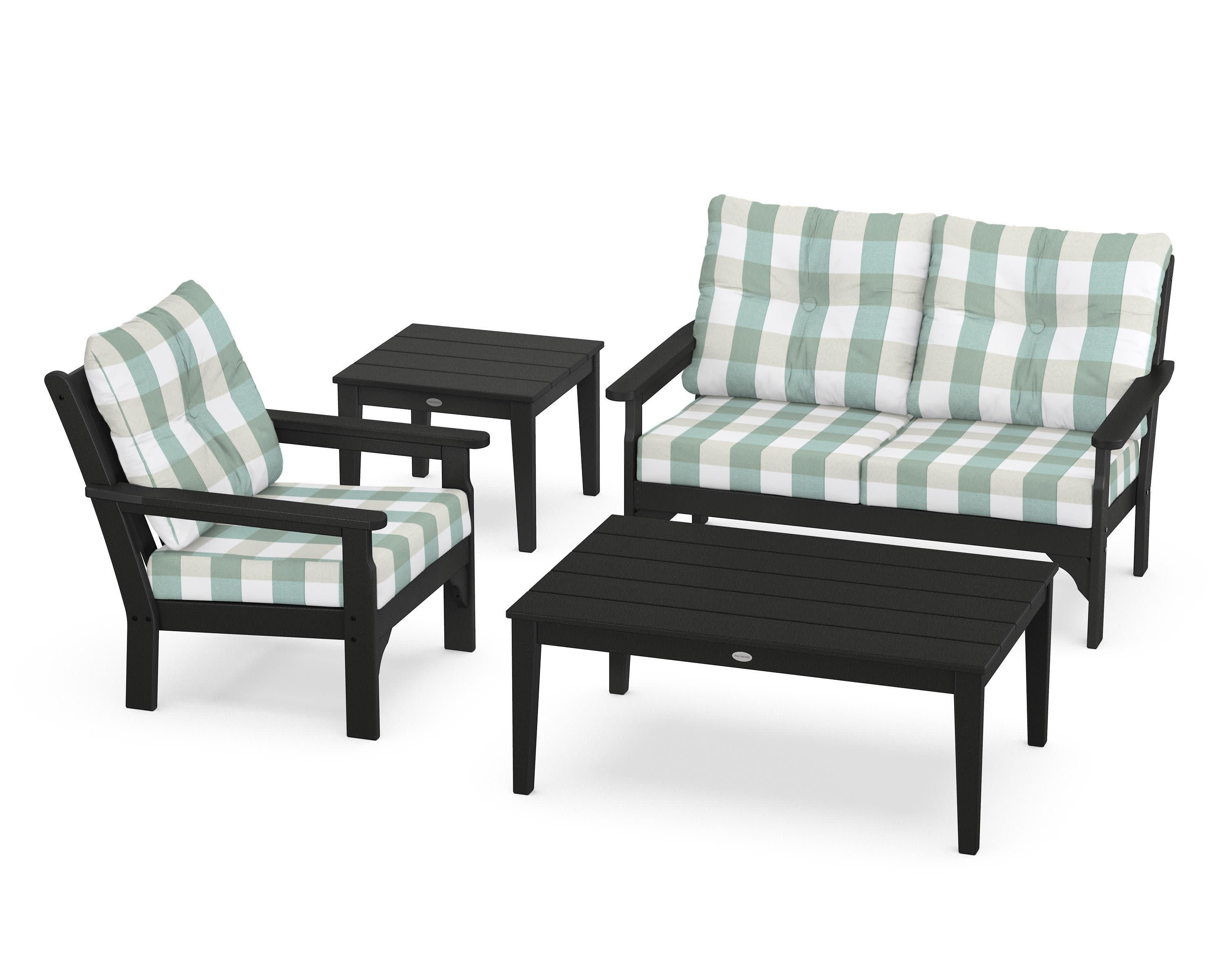Vineyard 4-Piece Deep Seating Set in Black / Buffalo Plaid Glacier Spa