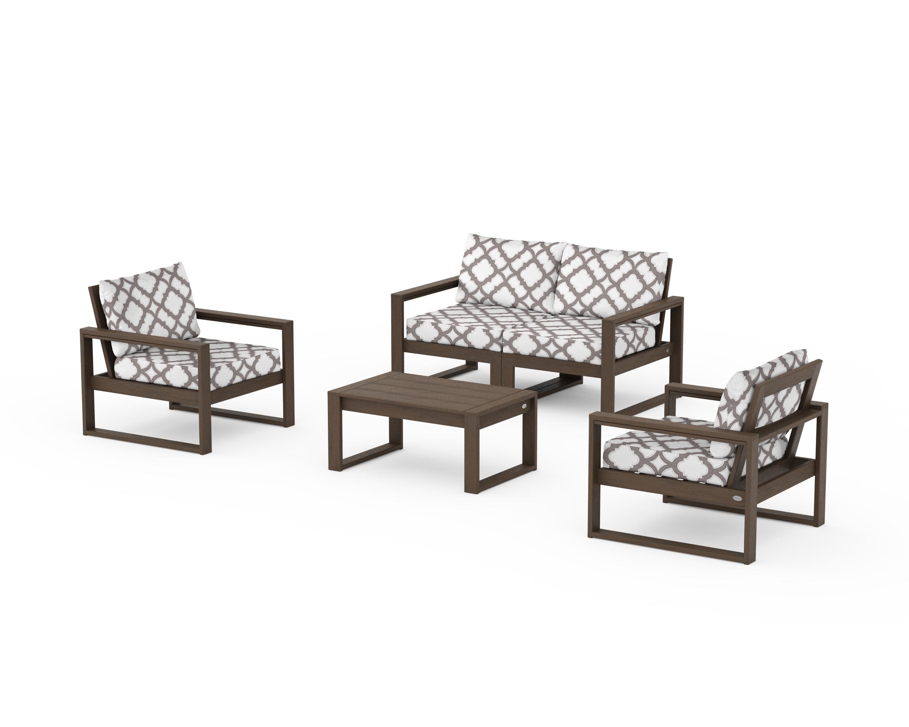 EDGE Sectional 4-Piece Deep Seating Set with Loveseat in Kona / Trellis Grey Mist