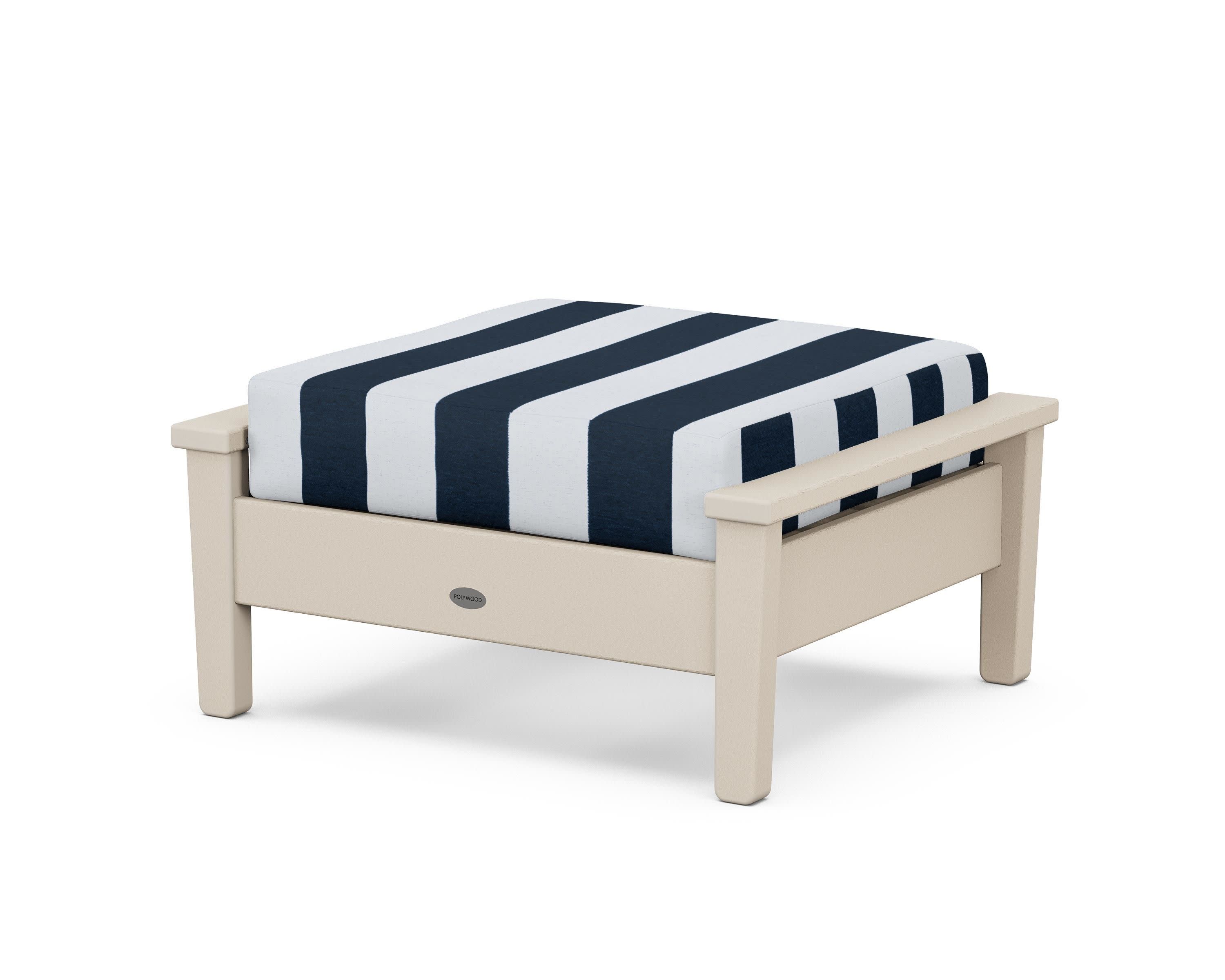 Prescott Deep Seating Ottoman in Sand / Cabana Stripe Marine Indigo