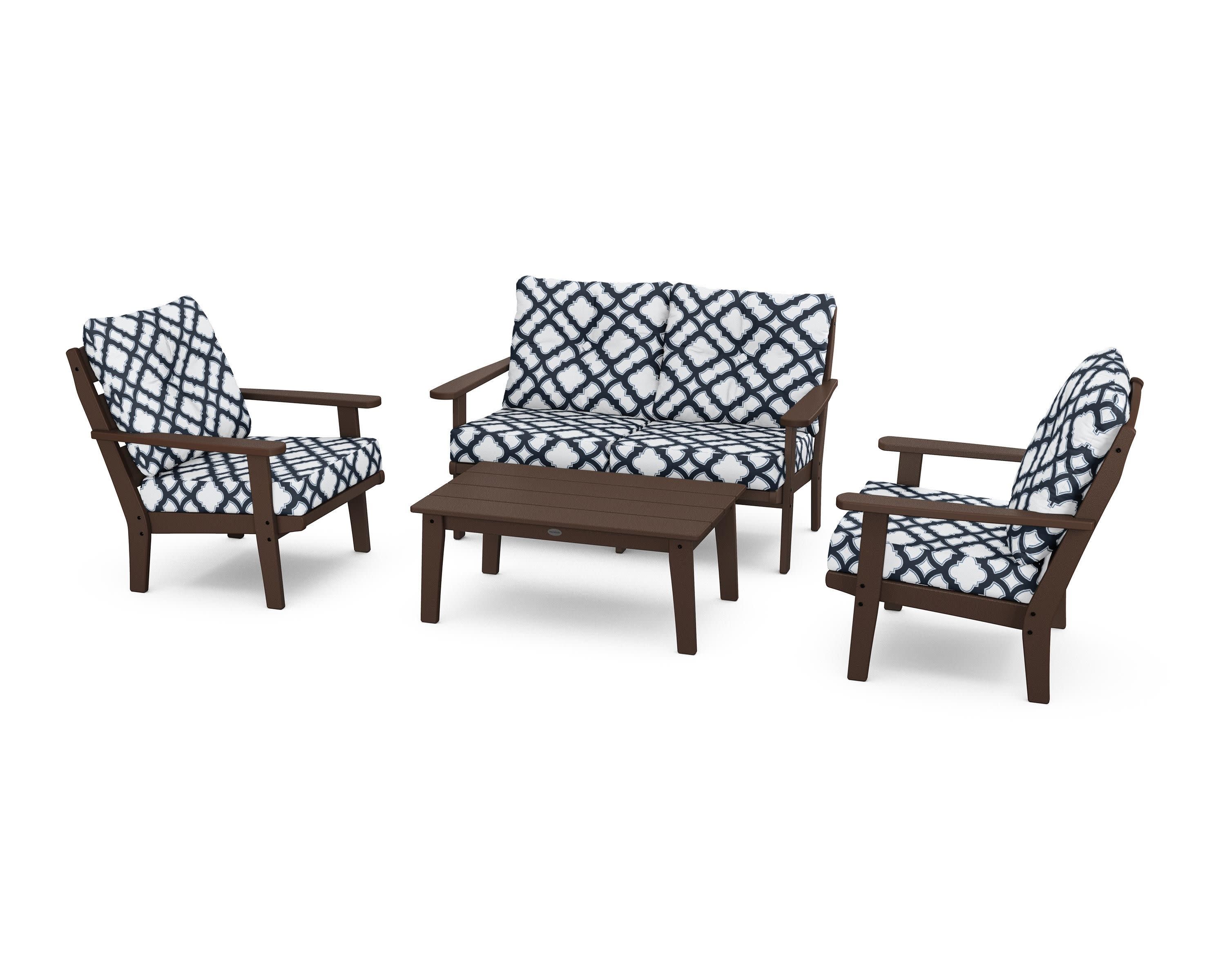 Lakeside 4-Piece Deep Seating Set in Mahogany / Trellis Marine Indigo