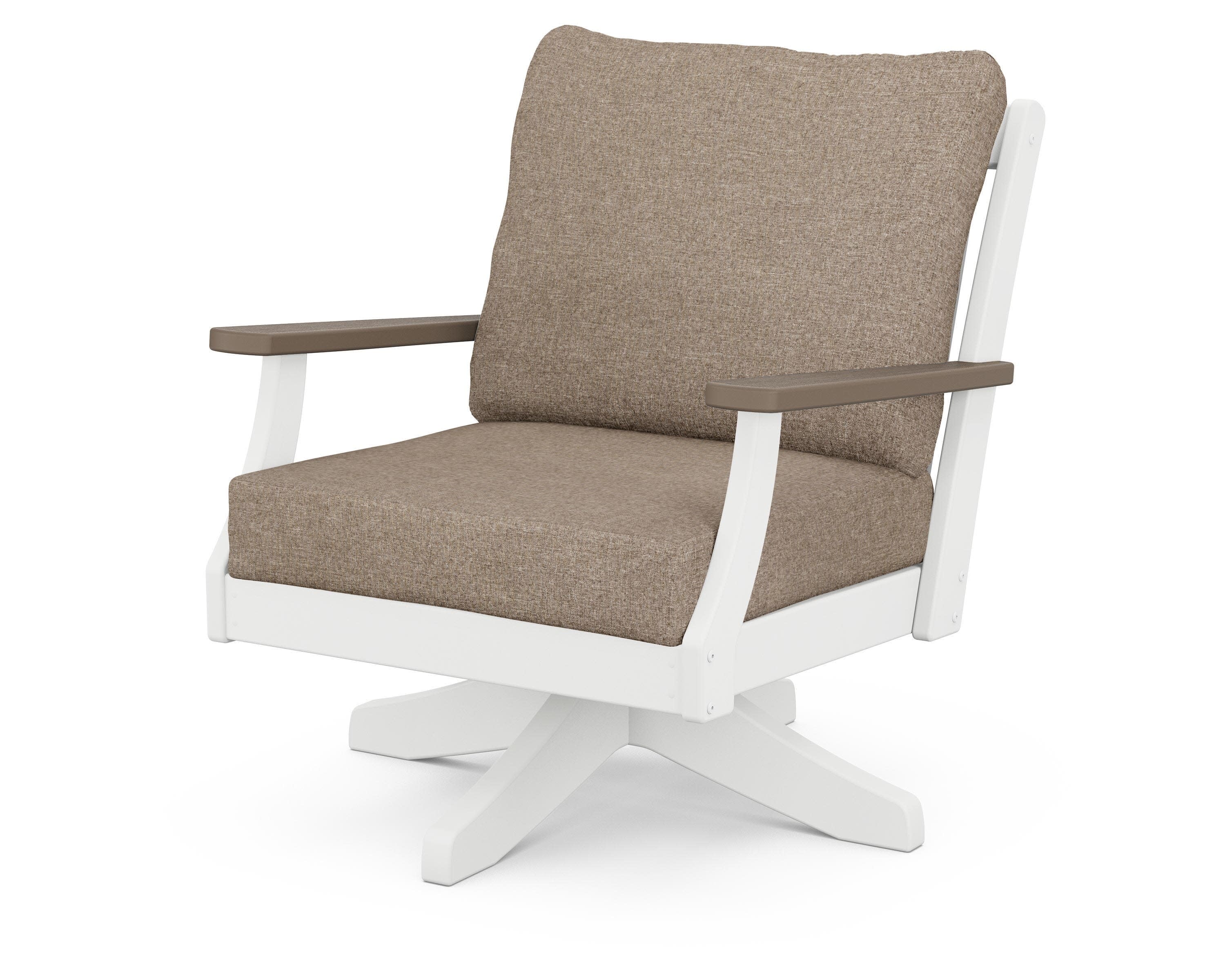 Braxton Deep Seating Swivel Chair in White / Kona / Spiced Burlap
