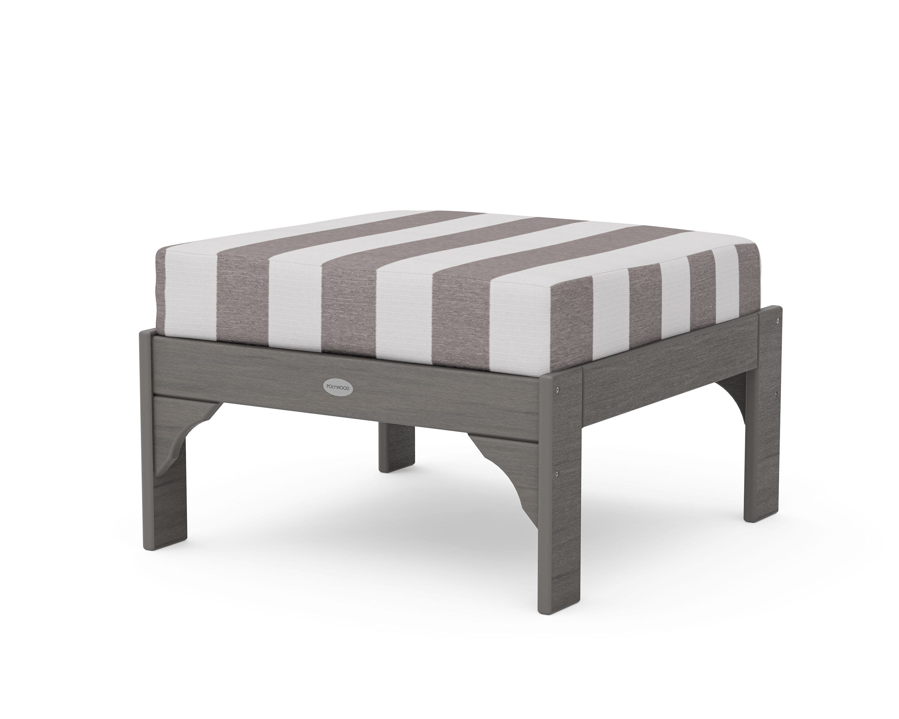 Vineyard Deep Seating Ottoman in Driftwood / Cabana Stripe Grey Mist