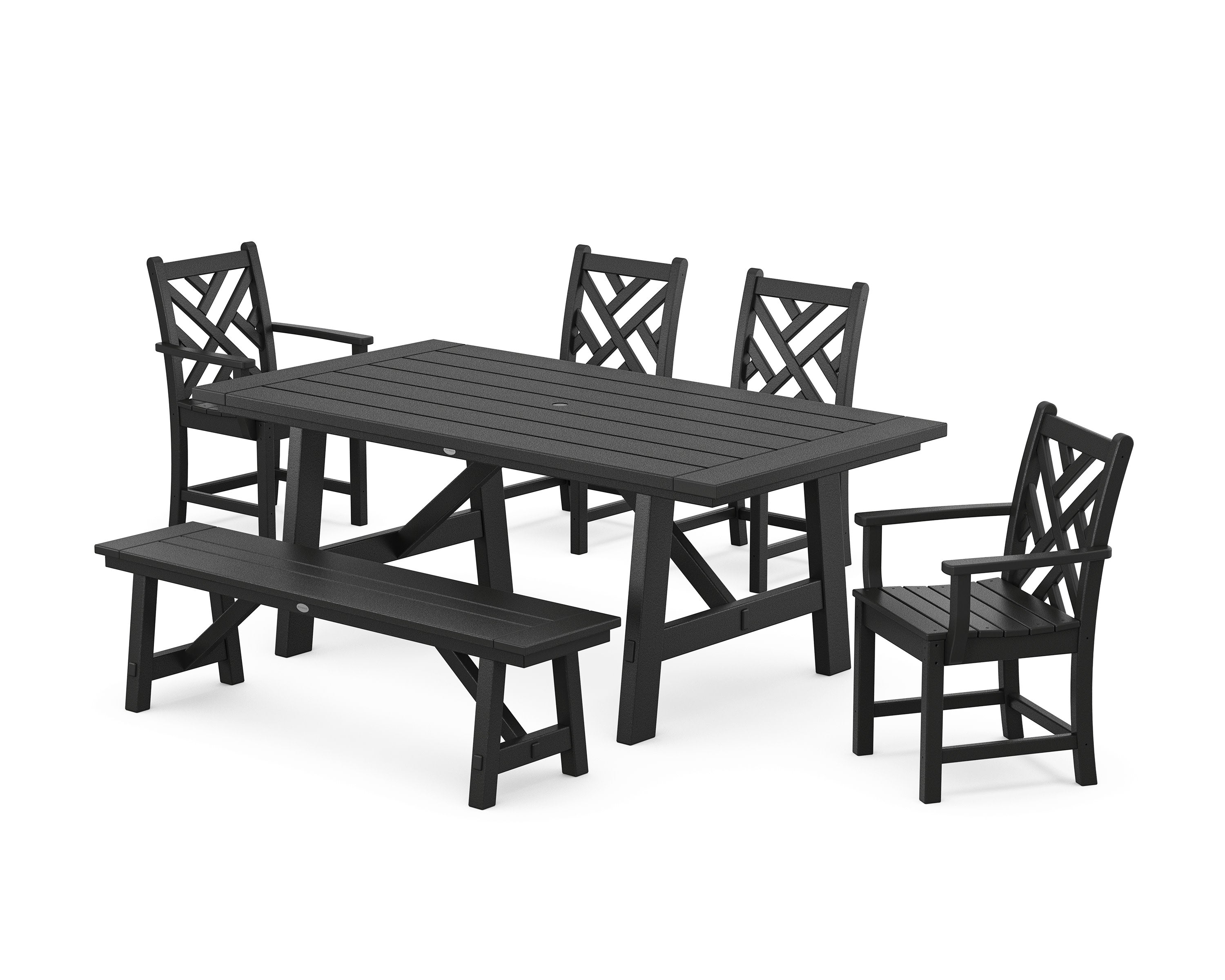 Chippendale 6-Piece Rustic Farmhouse Dining Set With Bench in Black