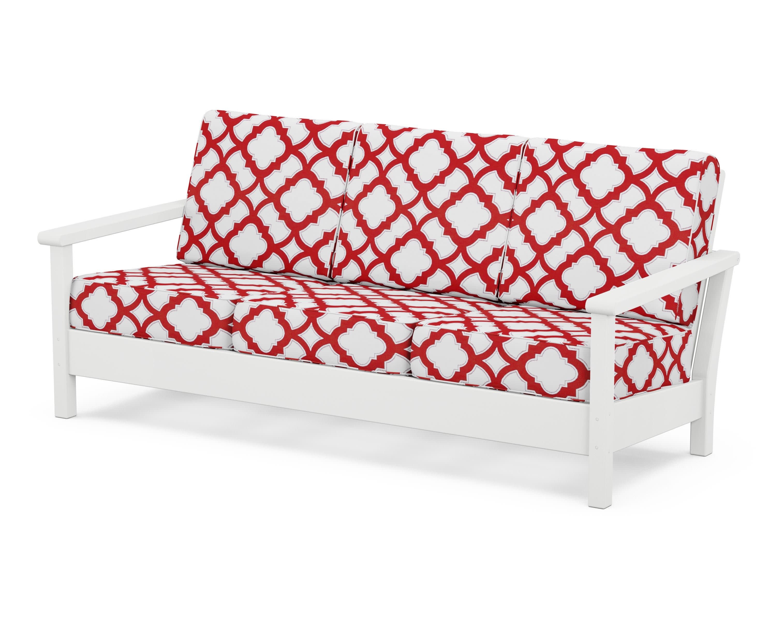 Harbour Deep Seating Sofa in White / Trellis Crimson