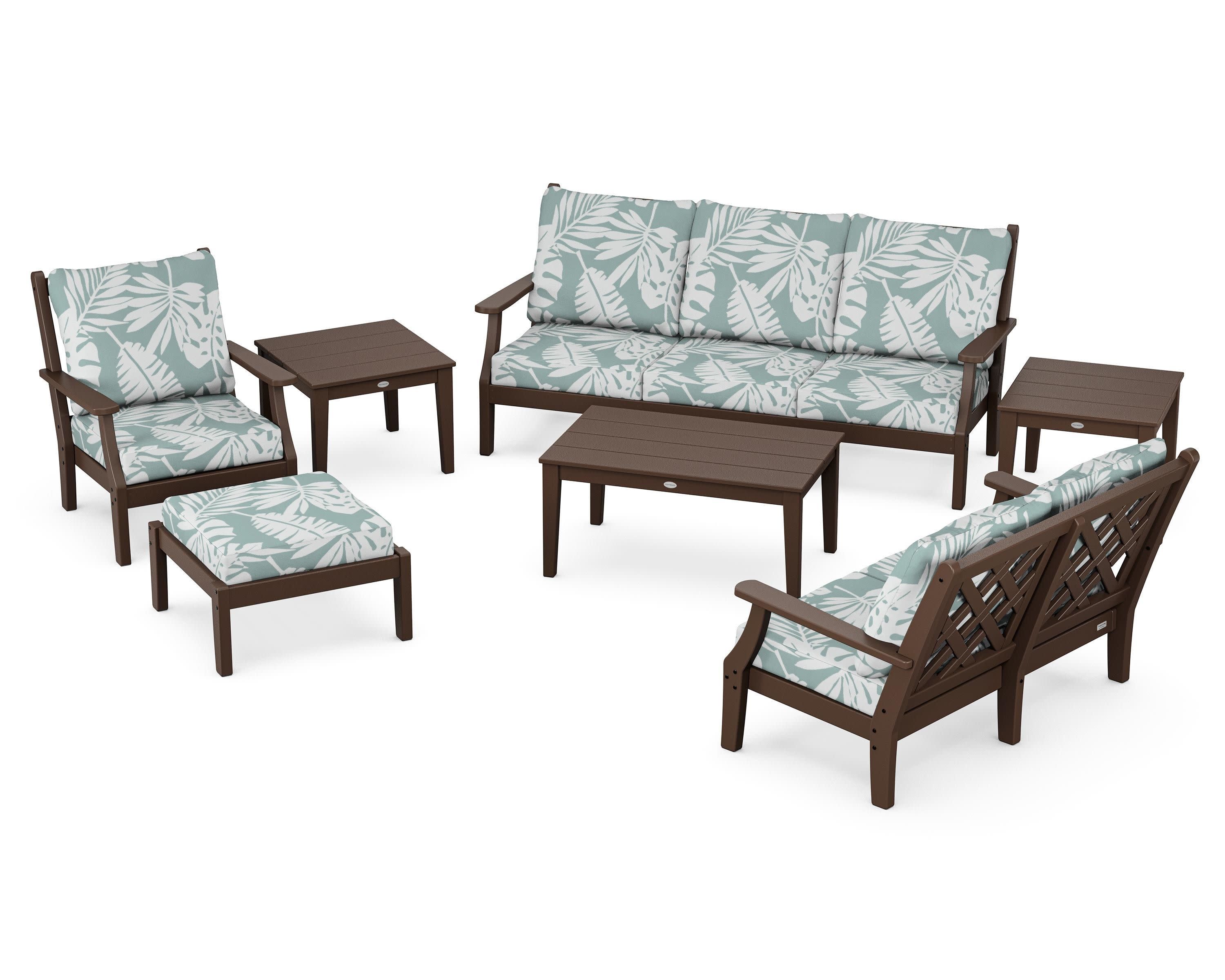Wovendale 7-Piece Deep Seating Set in Mahogany / Leaf Glacier Spa