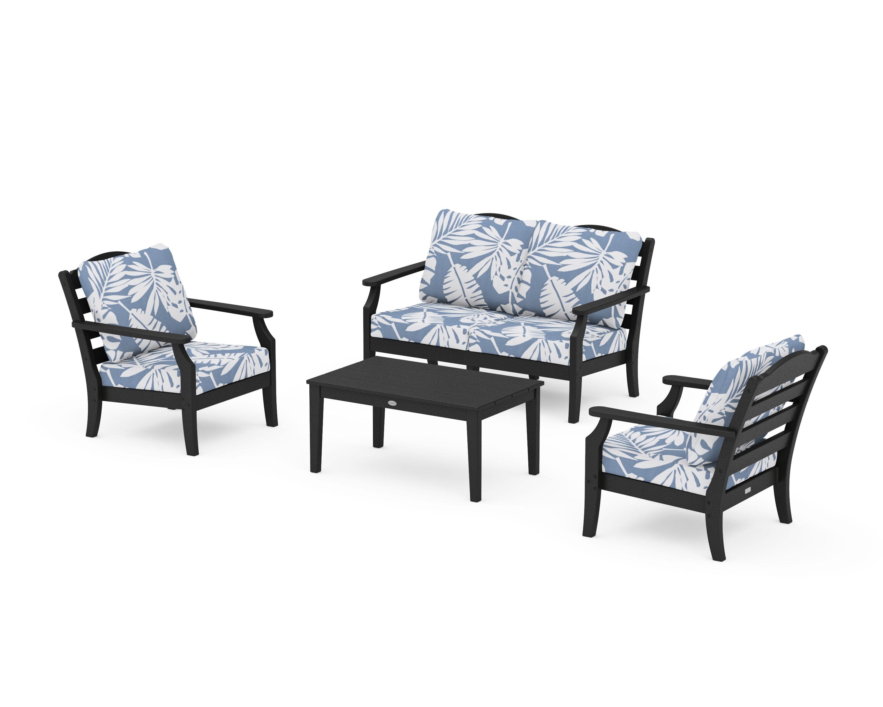 Savannah 4-Piece Deep Seating Set with Loveseat in Black / Leaf Sky Blue