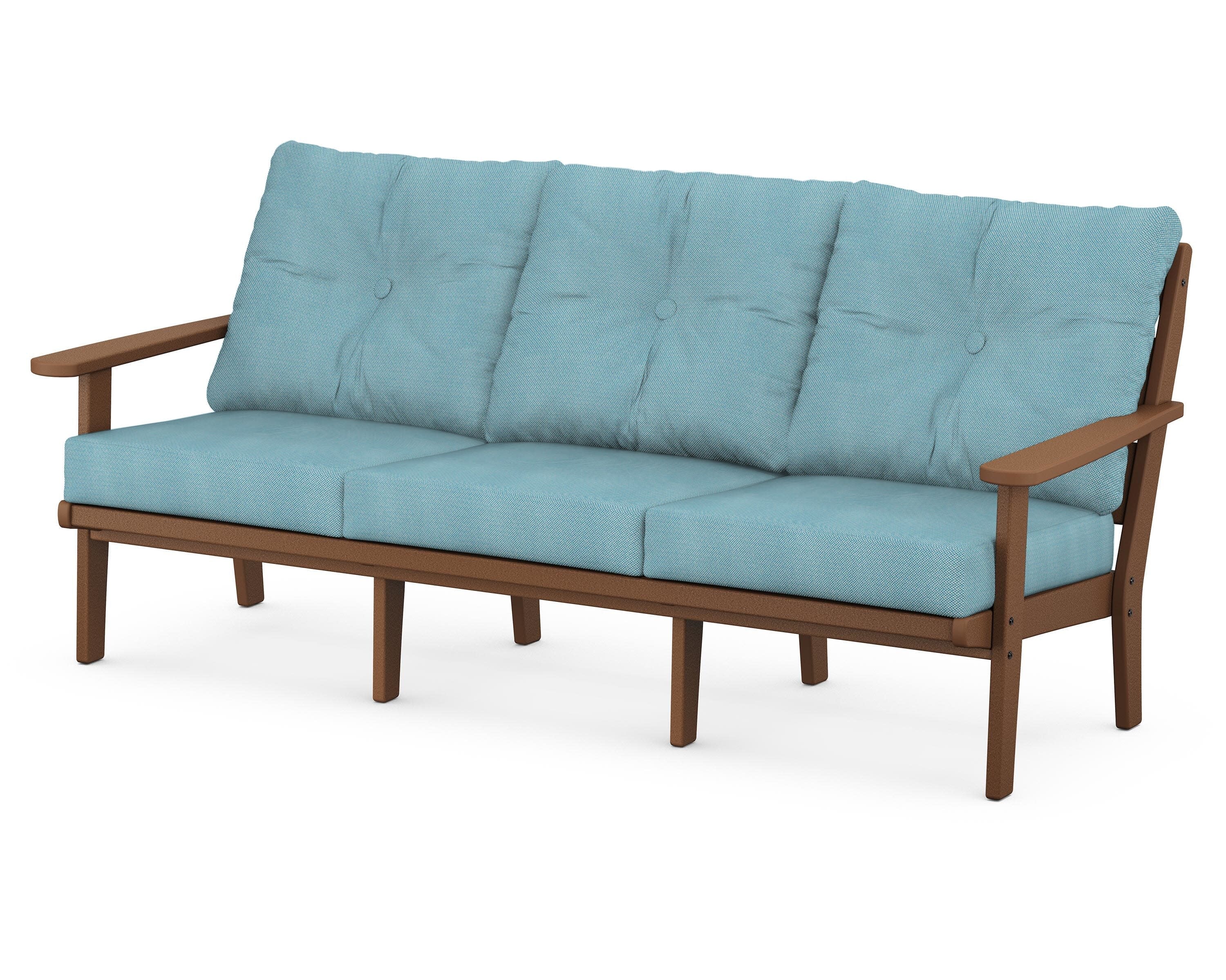 Lakeside Deep Seating Sofa in Teak / Lattice Sky Blue