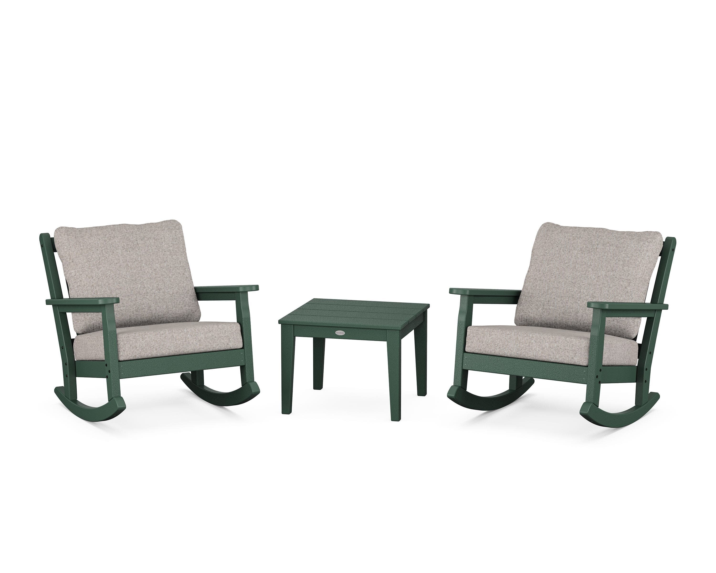 Chippendale 3-Piece Deep Seating Rocker Set in Green / Weathered Tweed