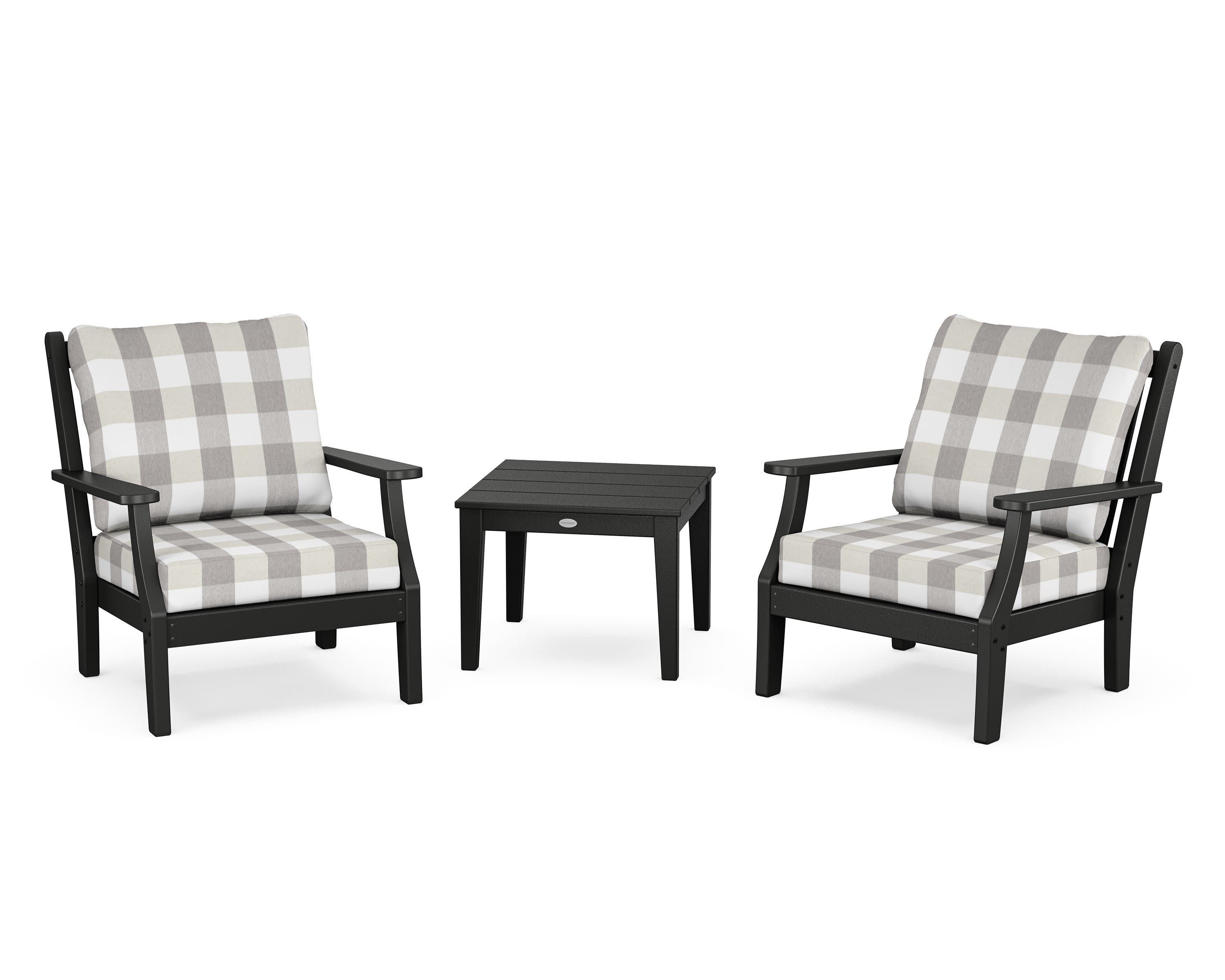 Wovendale 3-Piece Deep Seating Set in Black / Buffalo Plaid Grey Mist