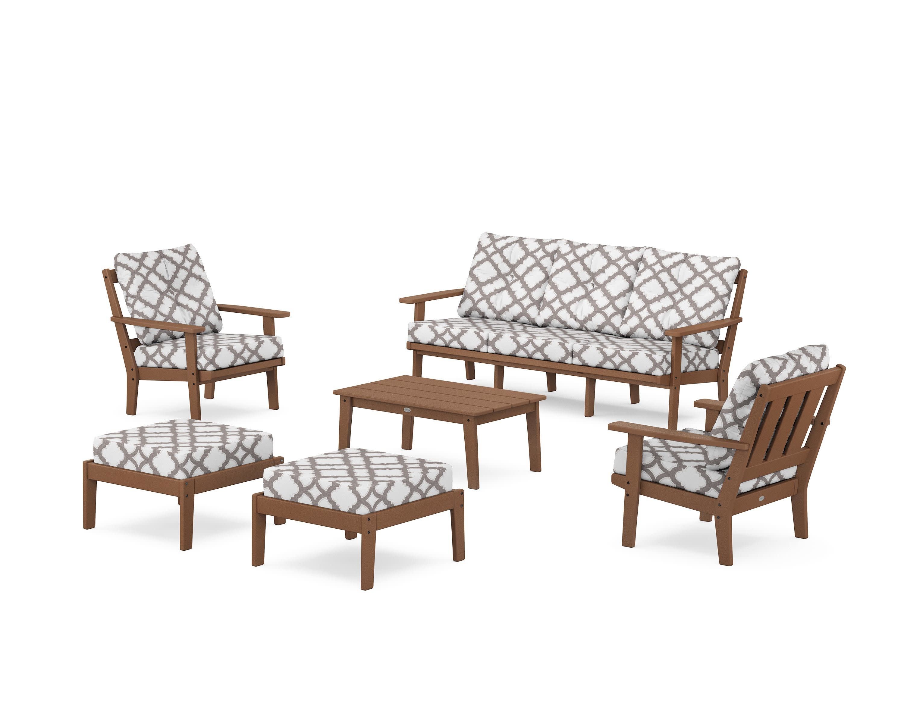 Oxford 6-Piece Lounge Sofa Set in Teak / Trellis Grey Mist