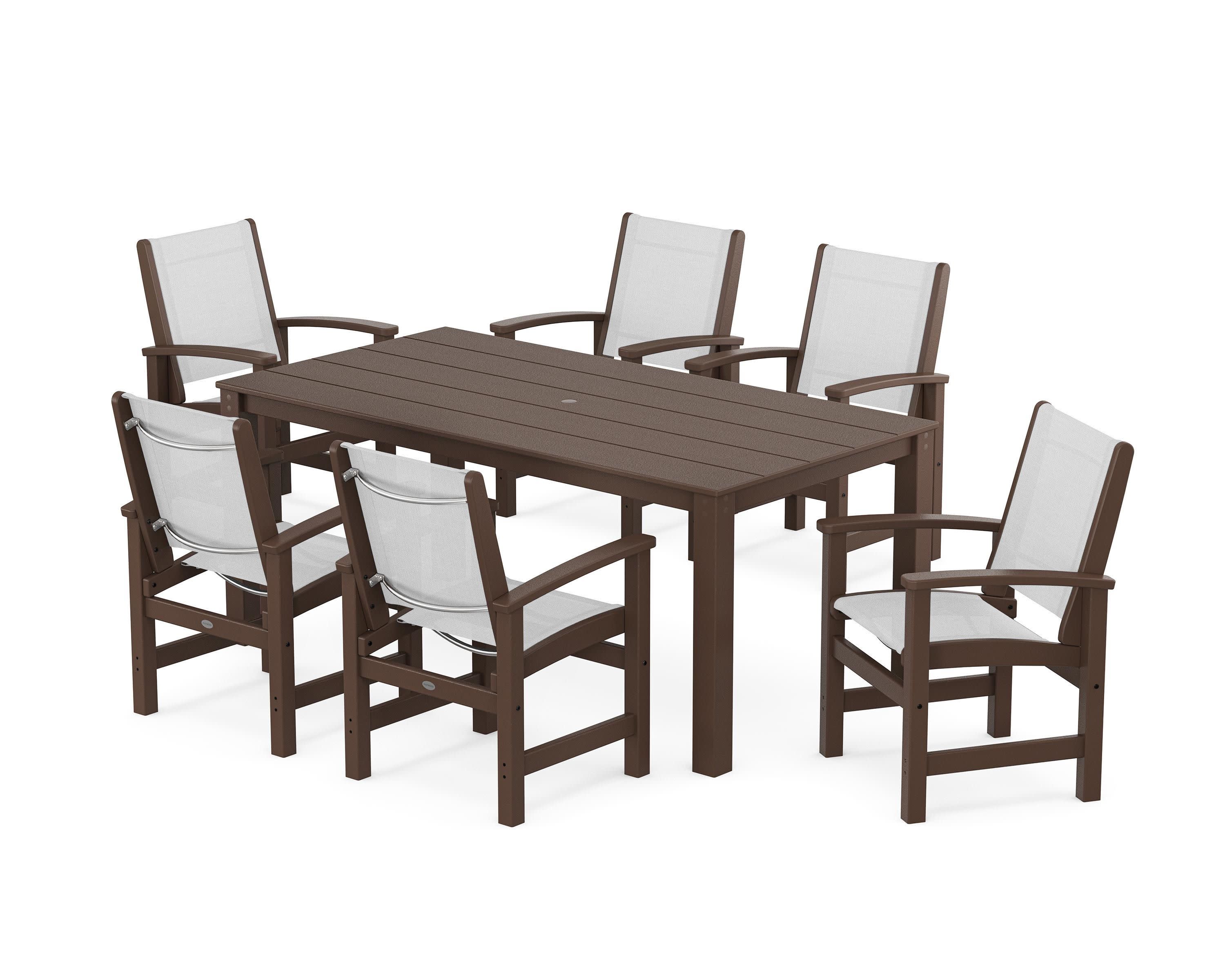 Coastal 7-Piece Parsons Dining Set in Mahogany / White Sling