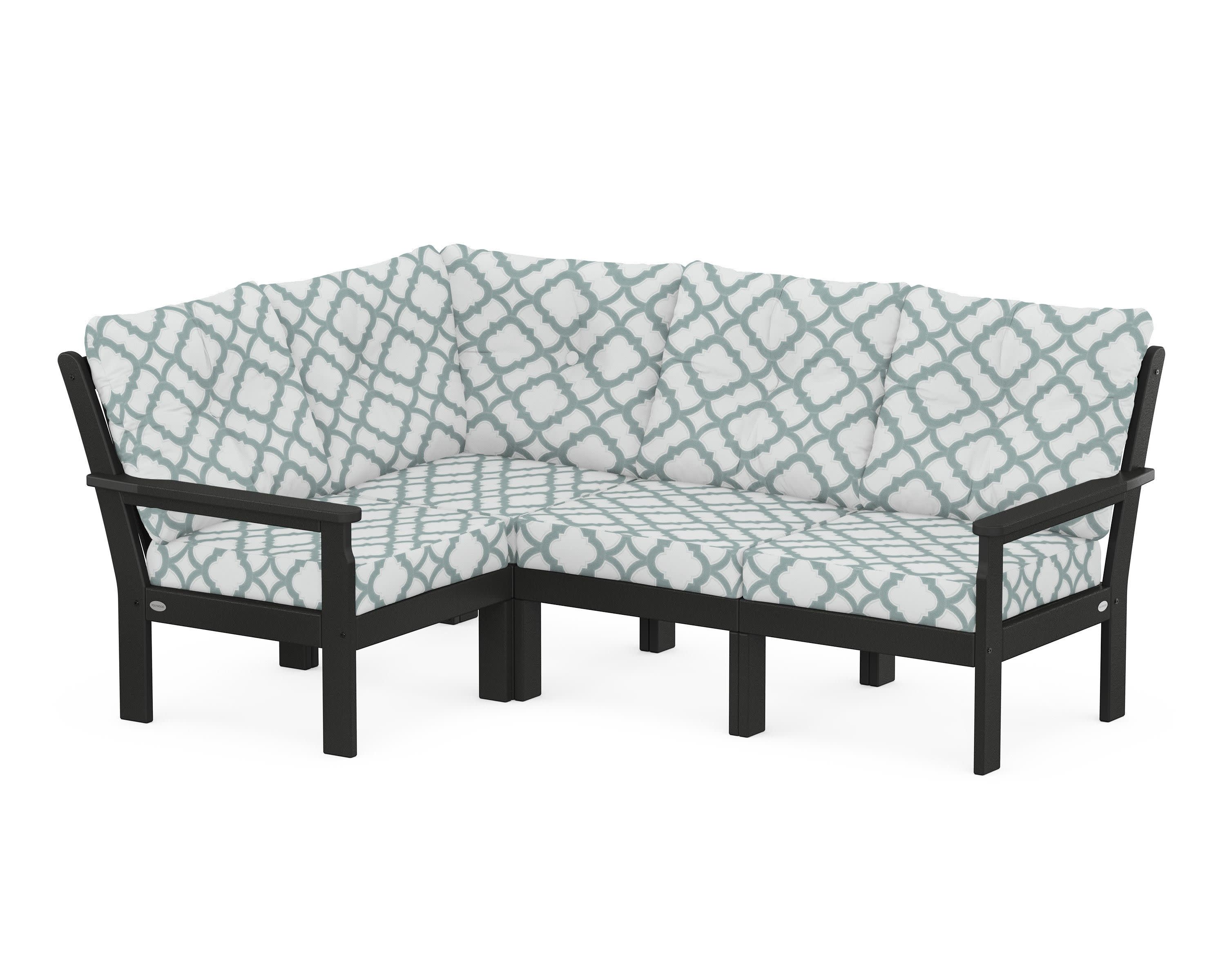 Vineyard 4-Piece Sectional in Black / Trellis Glacier Spa