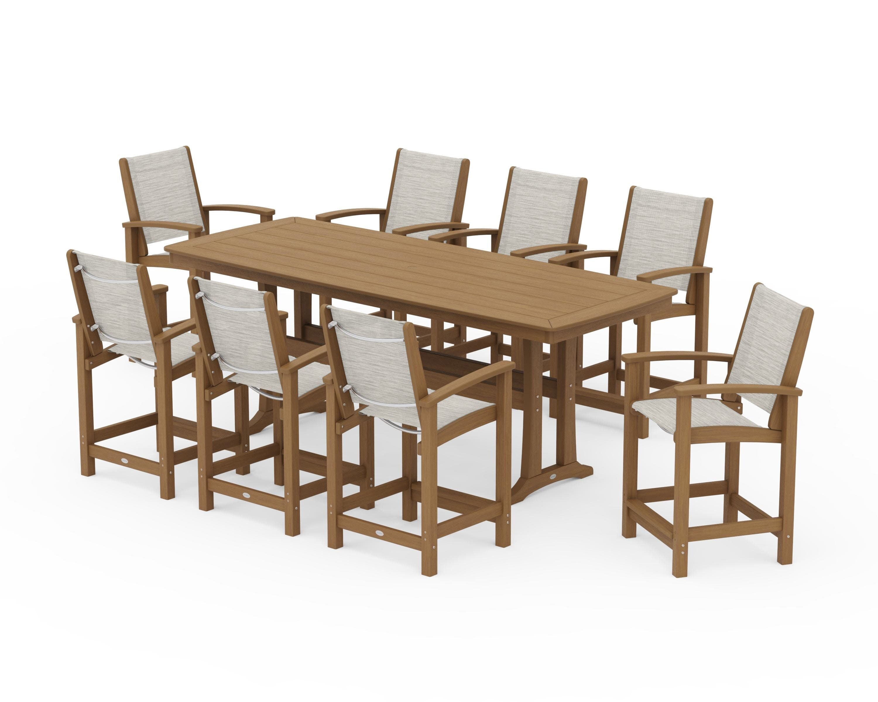 Coastal 9-Piece Counter Set with Trestle Legs in Natural / Birch Sling