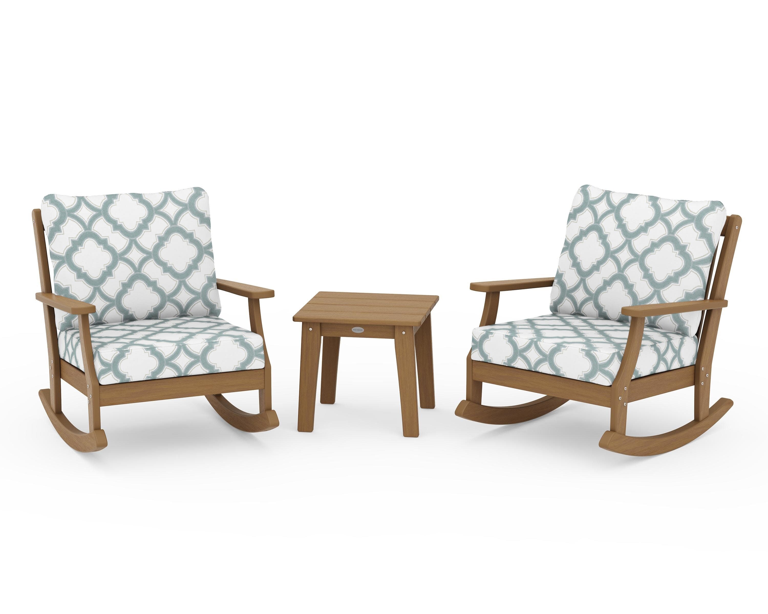 Braxton 3-Piece Deep Seating Rocker Set in Natural / Trellis Glacier Spa
