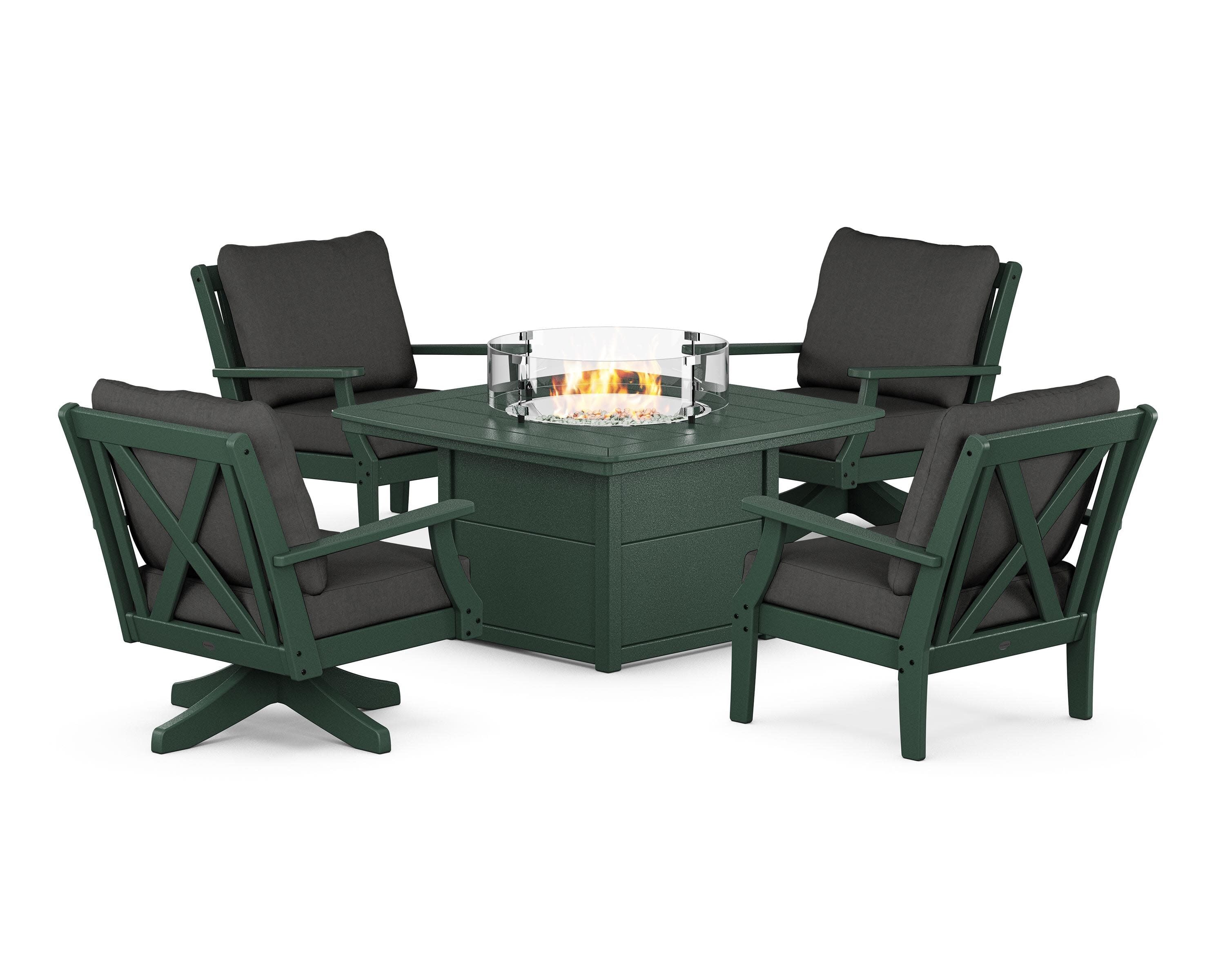 Braxton 5-Piece Deep Seating Set with Fire Table in Green / Spectrum Carbon