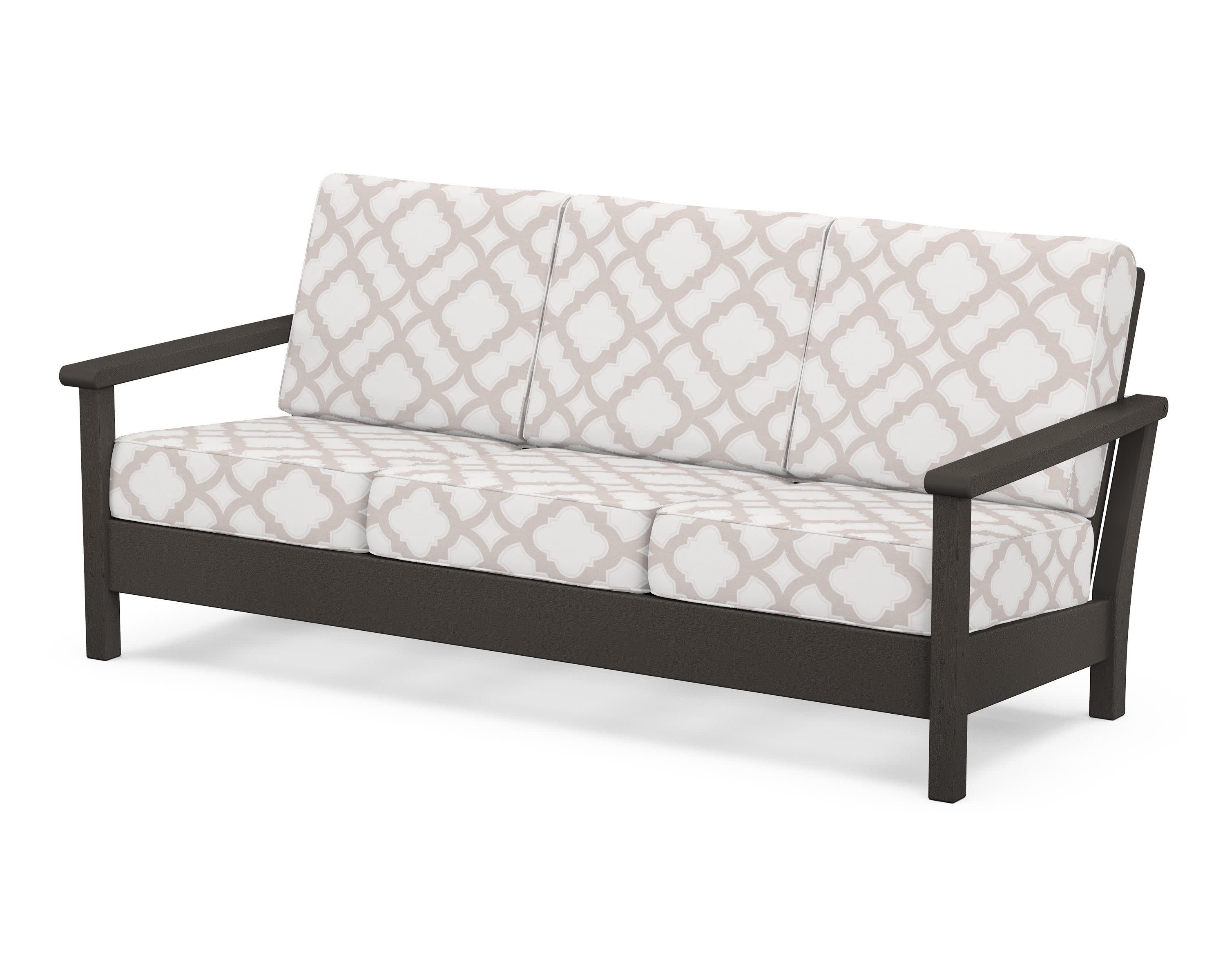Harbour Deep Seating Sofa in Vintage Coffee / Trellis Dune Burlap
