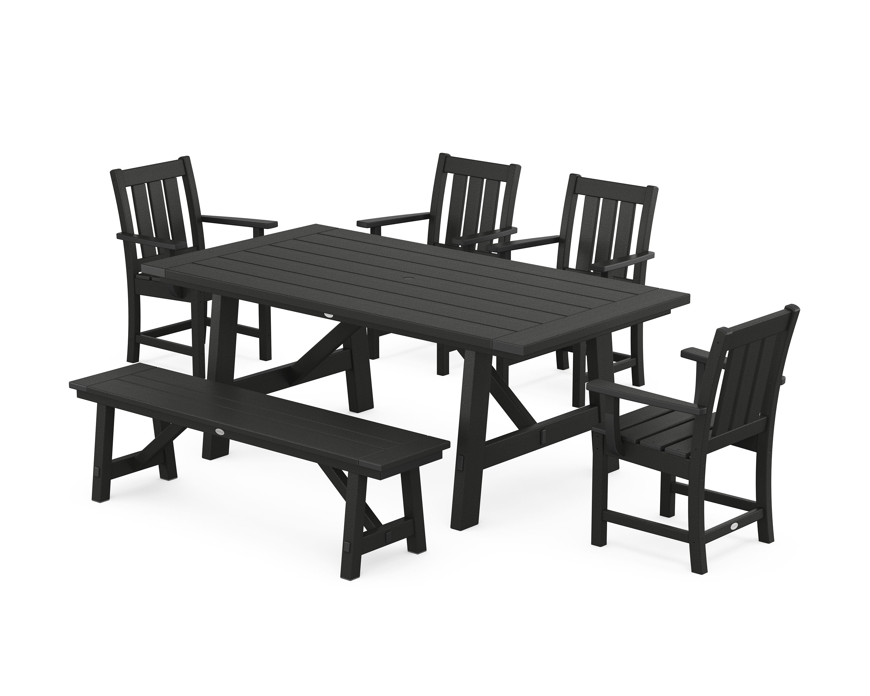 Oxford 6-Piece Rustic Farmhouse Dining Set with Bench in Black