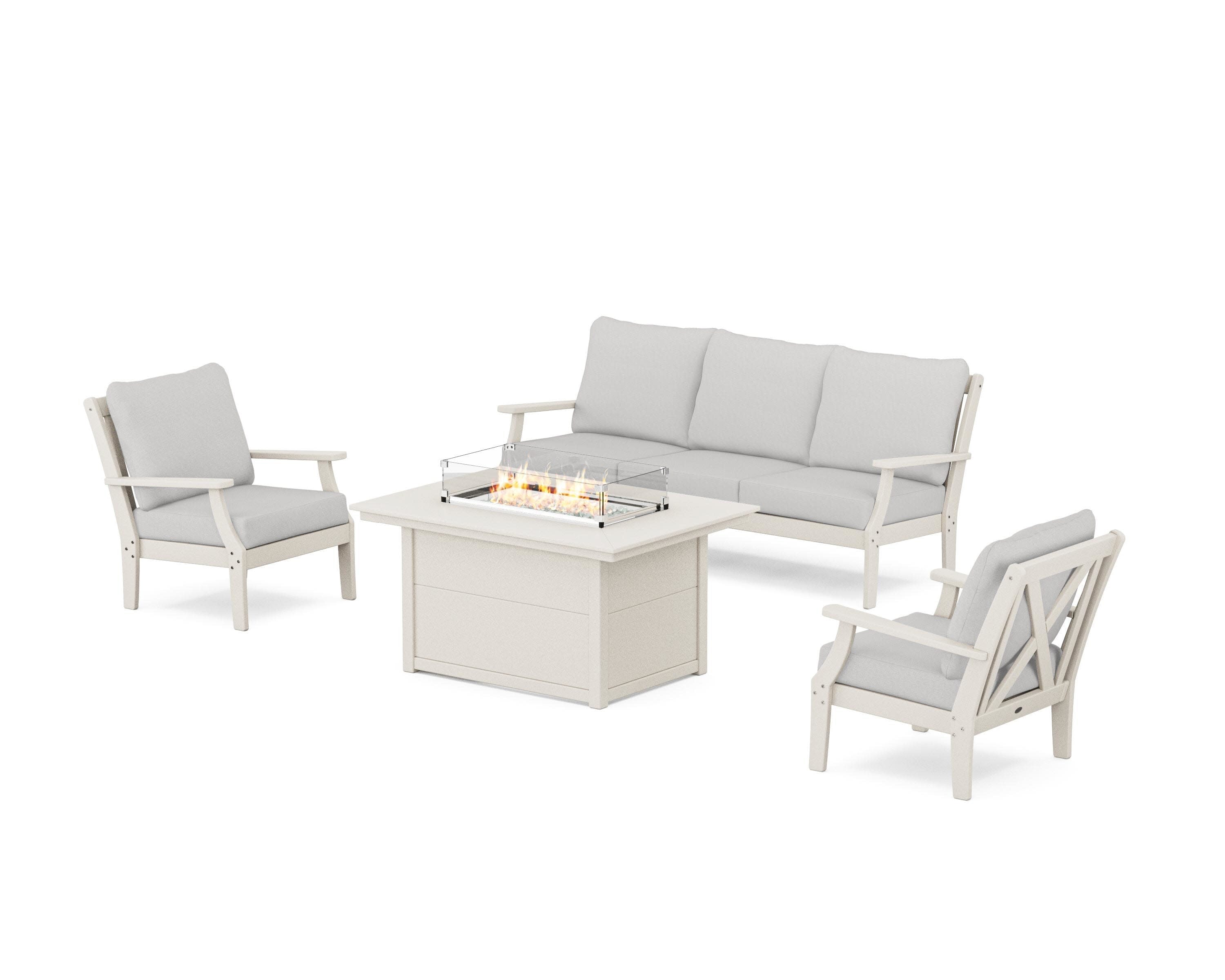 Braxton Deep Seating Fire Pit Table Set in Sand / Diamond in the Rough