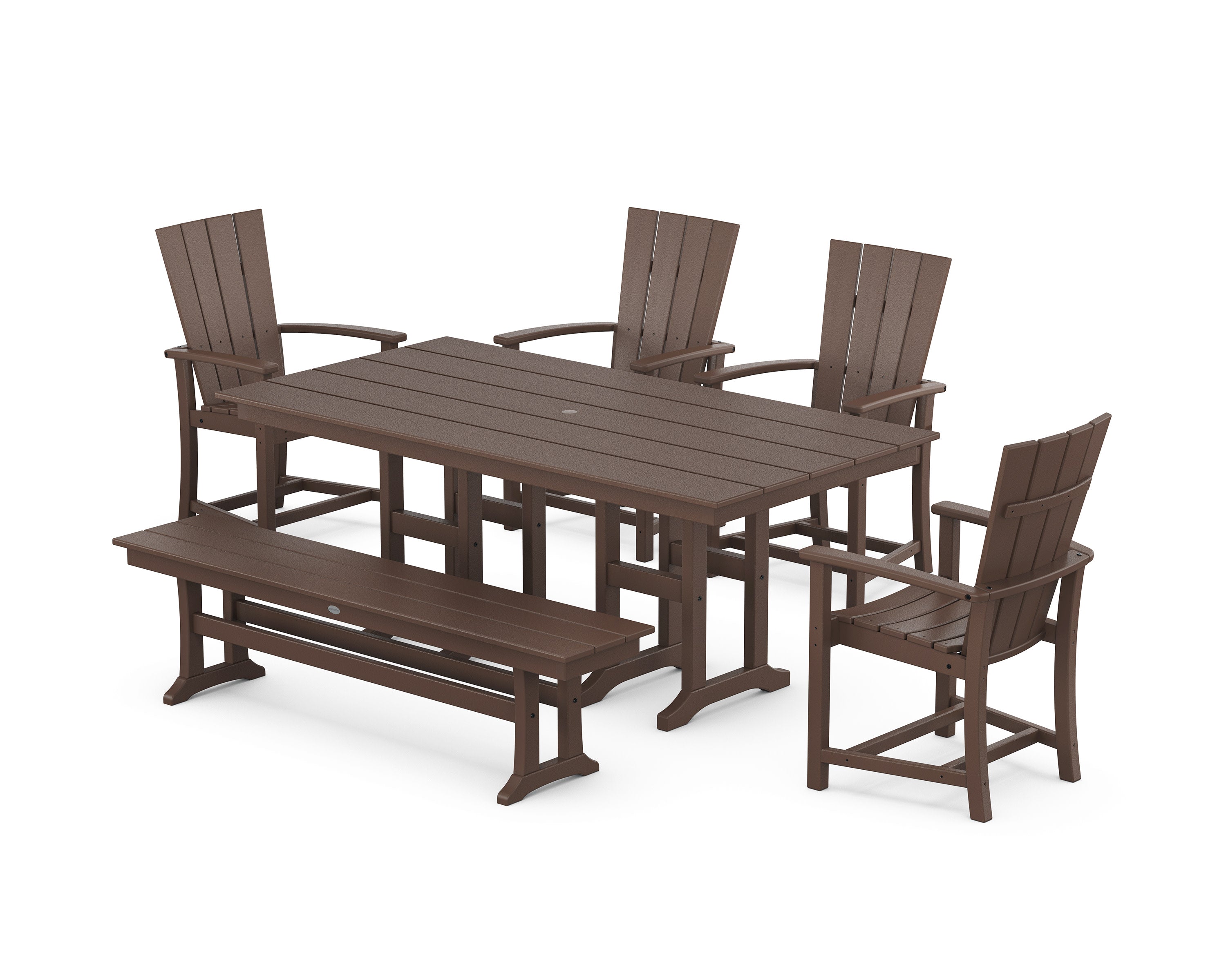 Quattro 6-Piece Farmhouse Dining Set with Bench in Mahogany