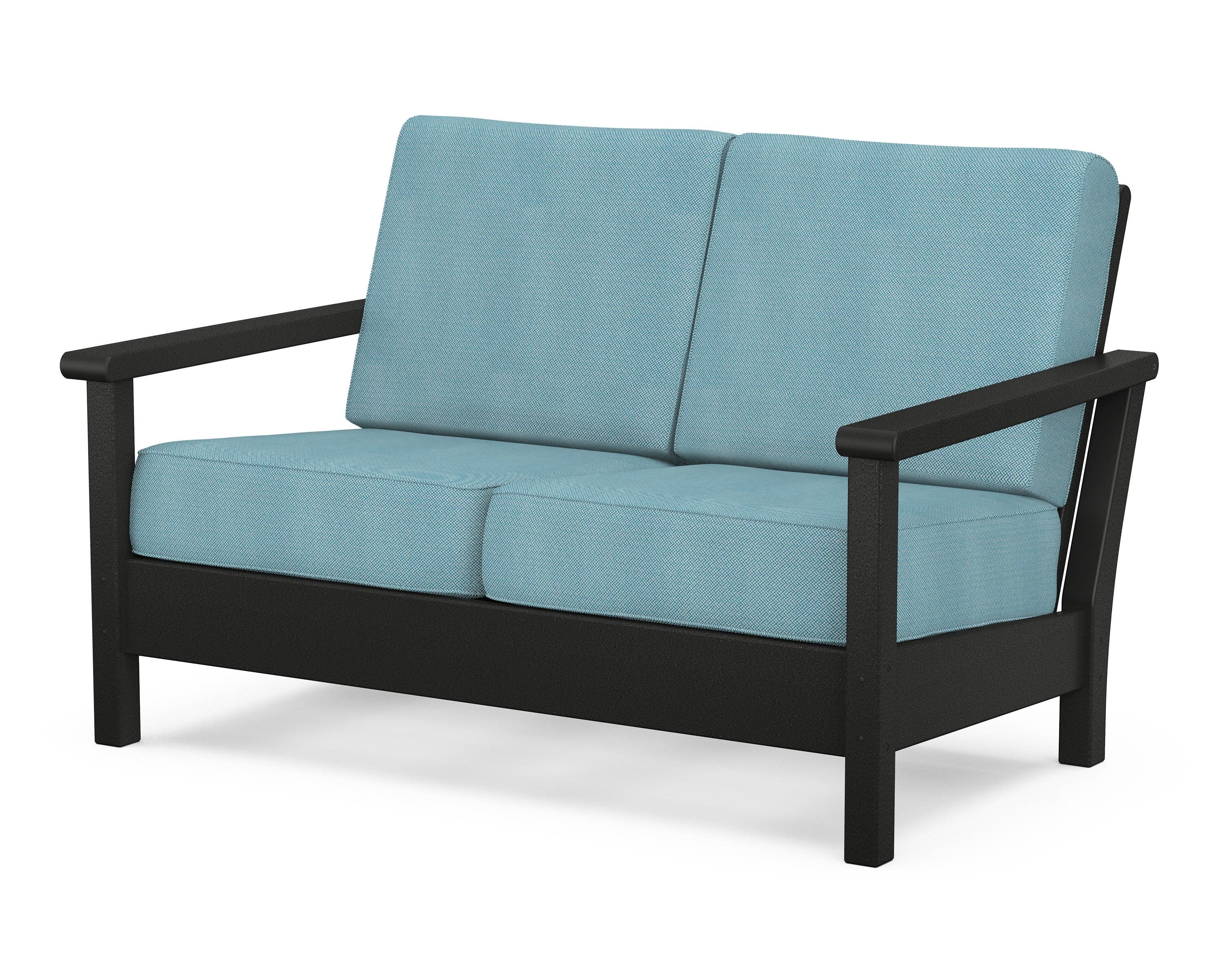 Harbour Deep Seating Loveseat in Black / Lattice Sky Blue