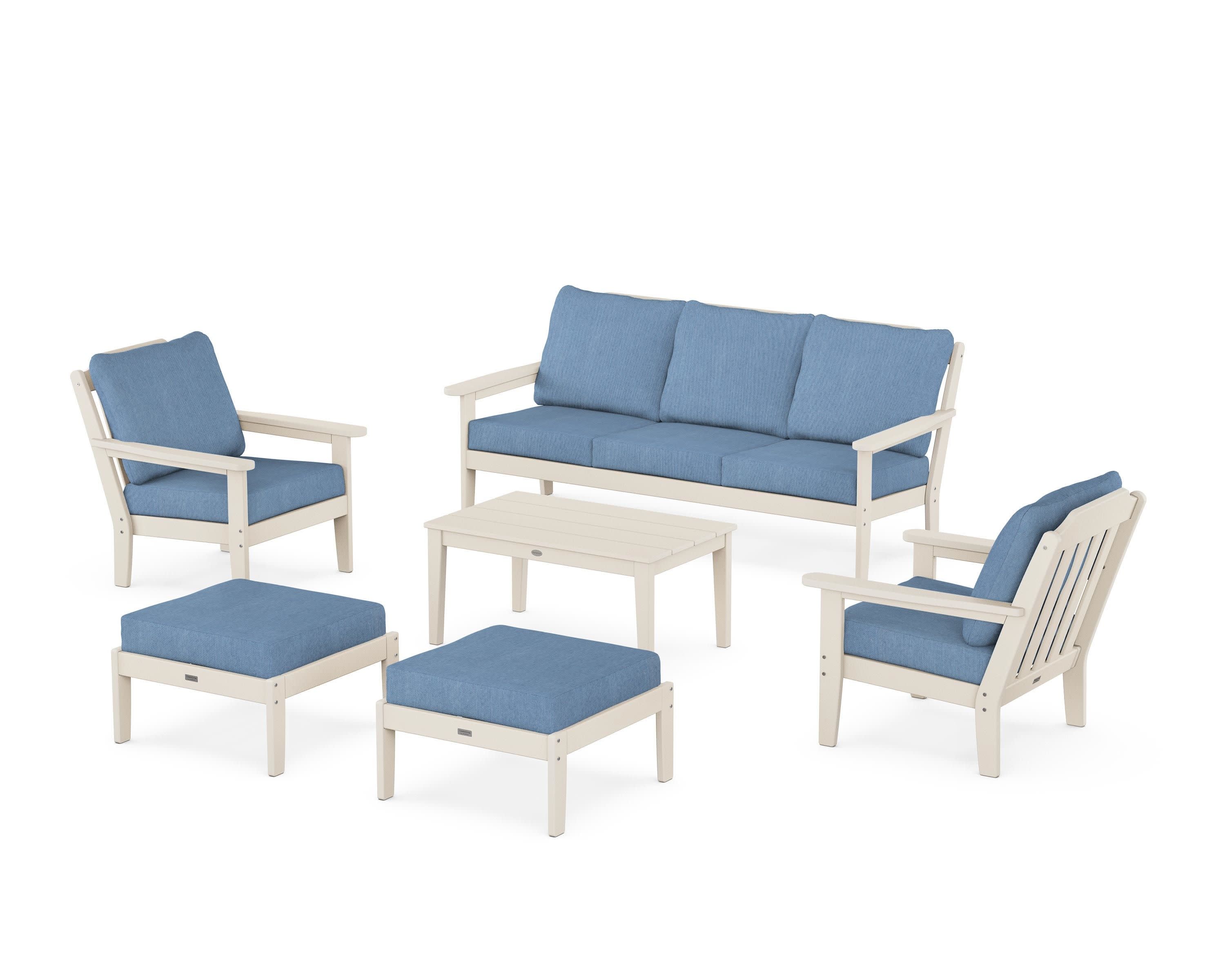 Cottage 6-Piece Lounge Sofa Set in Sand / Sky Blue