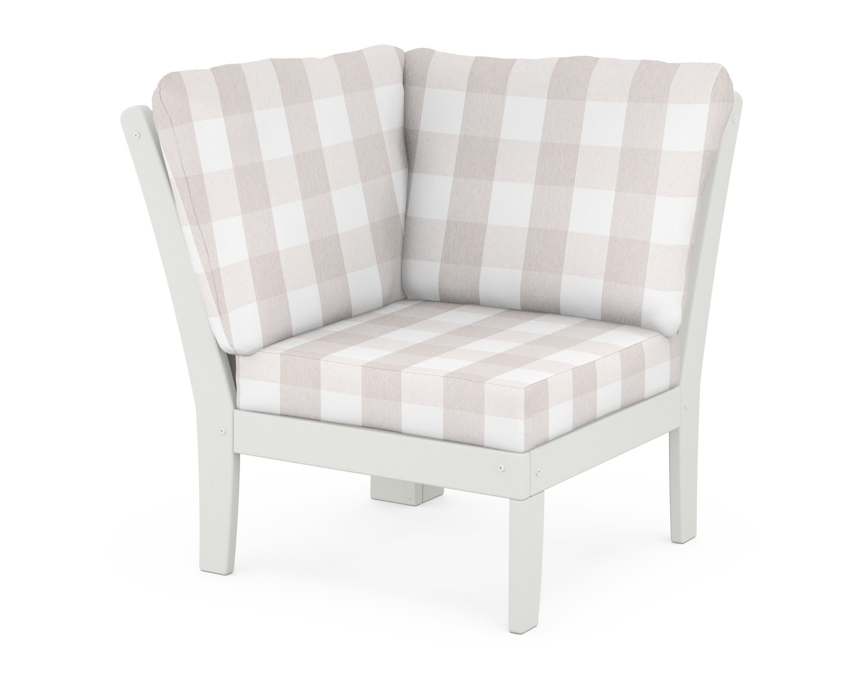 Braxton Modular Corner Chair in Vintage White / Buffalo Plaid Dune Burlap