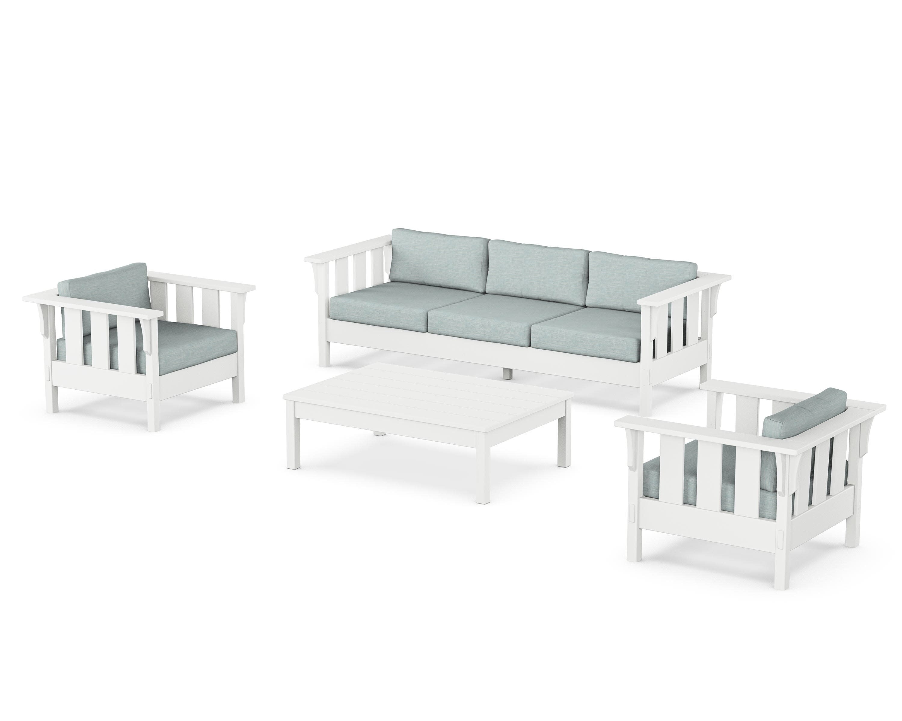 Acadia 4-Piece Deep Seating Set with Sofa in White / Soothe Mist