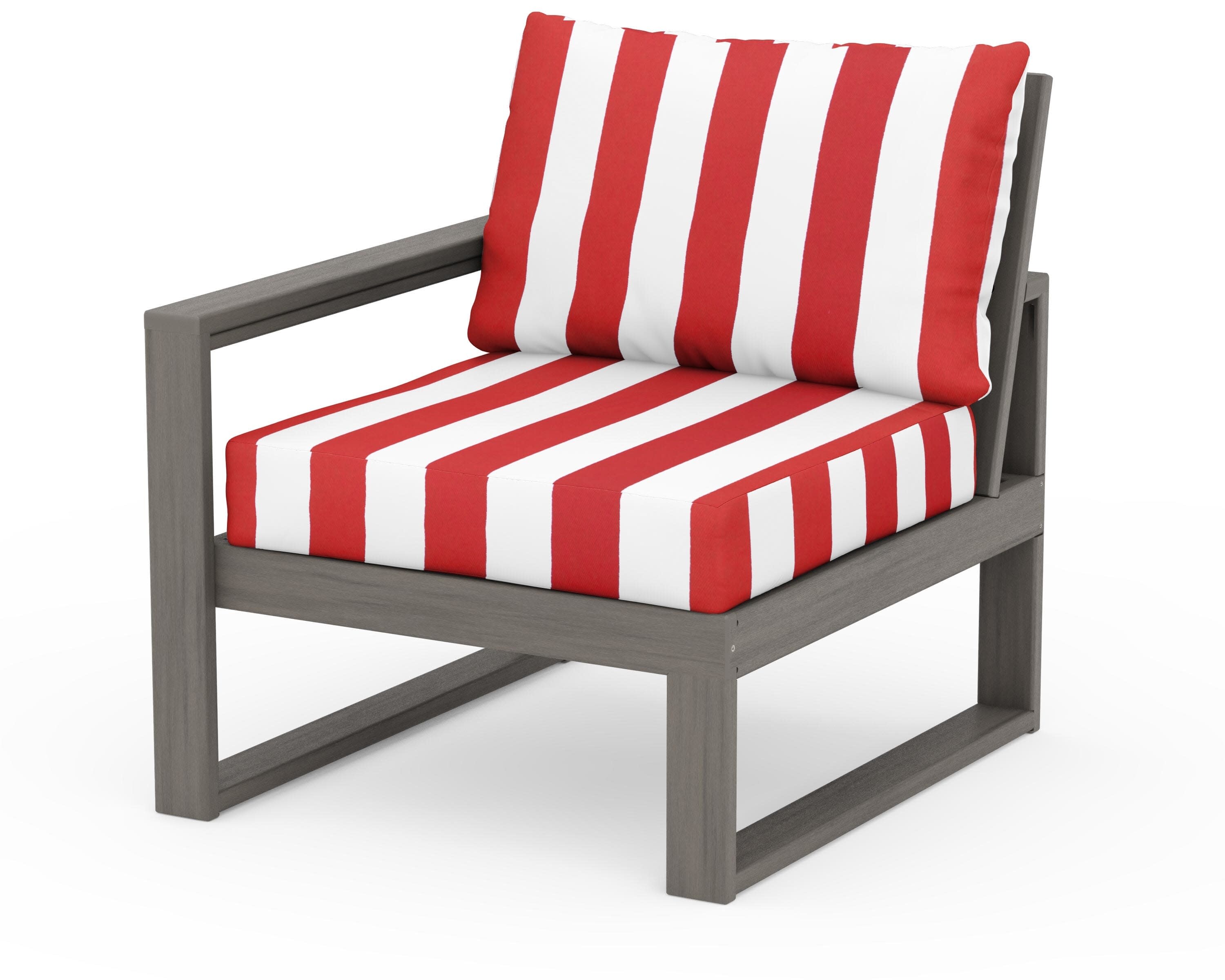 EDGE Modular Left Arm Chair in Driftwood / Cabana Stripe Crimson