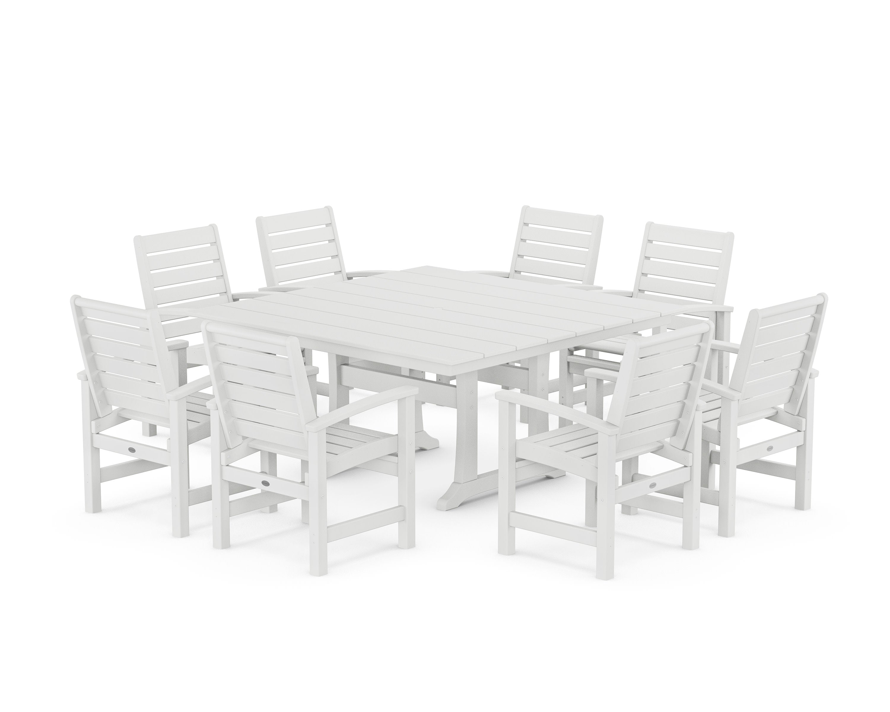Signature 9-Piece Square Farmhouse Dining Set with Trestle Legs in White