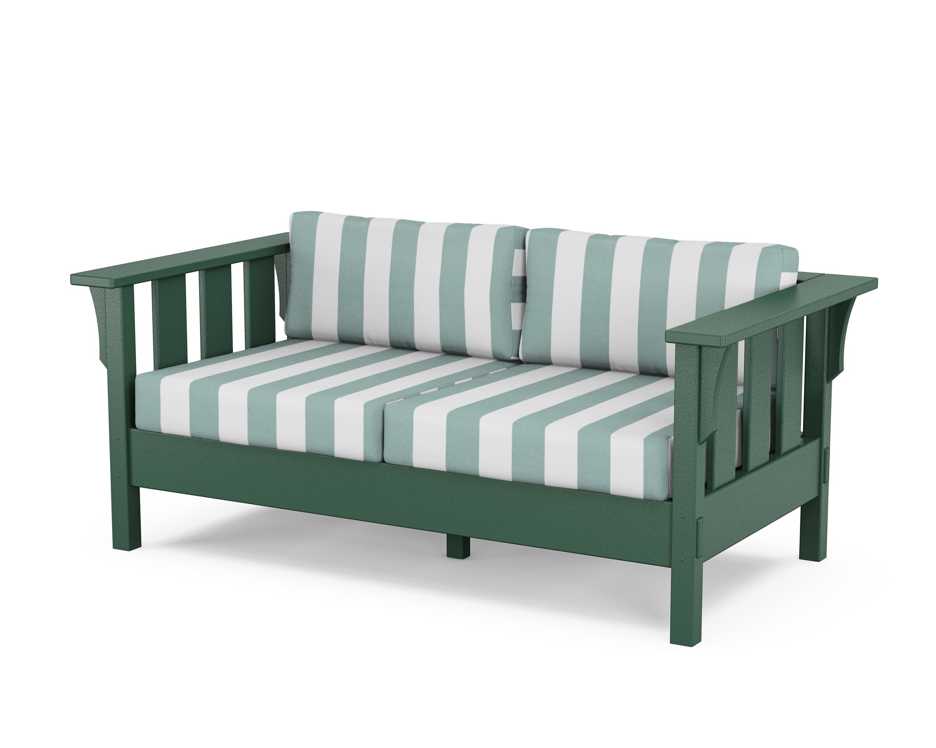 Acadia Deep Seating Loveseat in Green / Cabana Stripe Glacier Spa