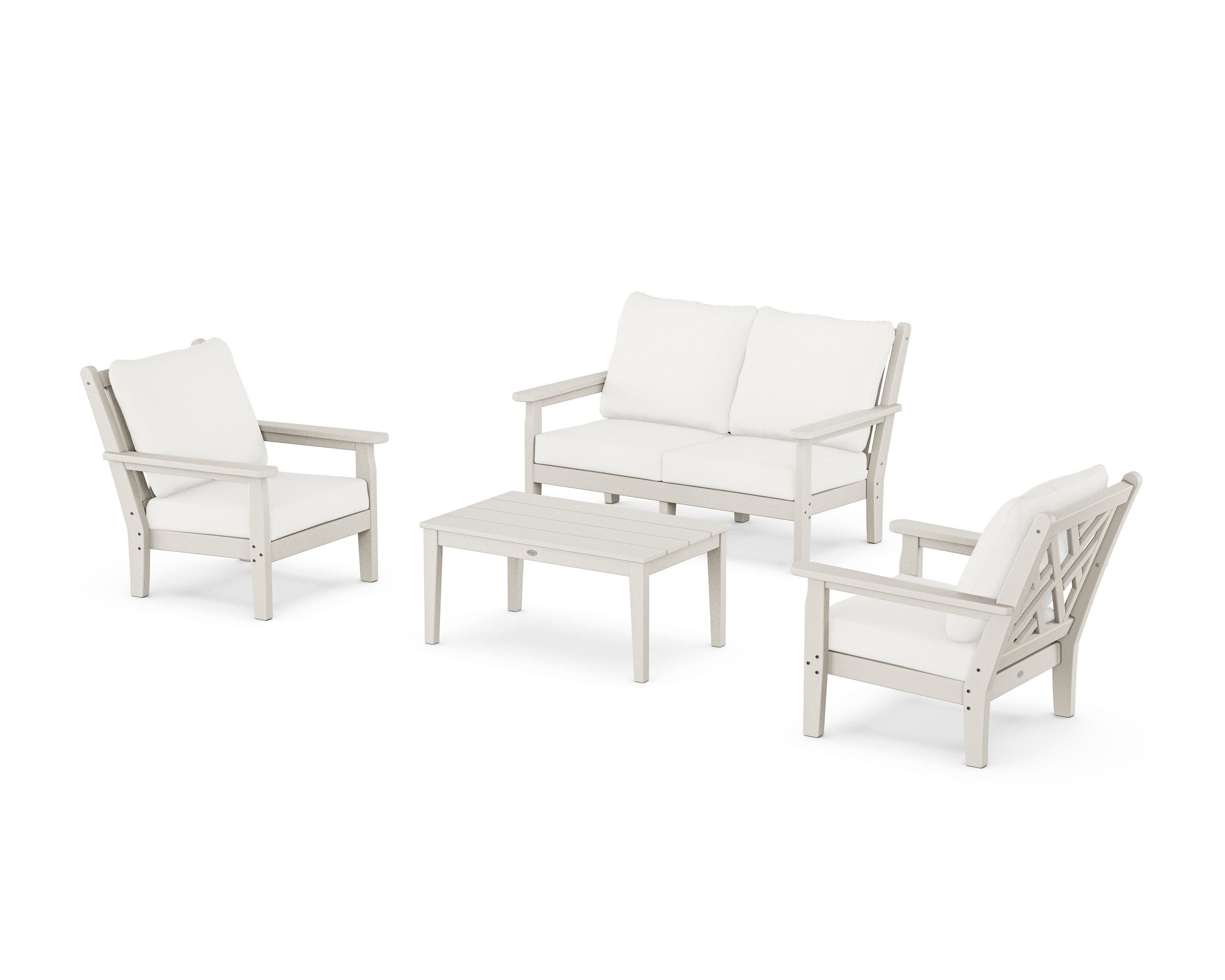 Chippendale 4-Piece Deep Seating Set with Loveseat in Sand / Natural Linen