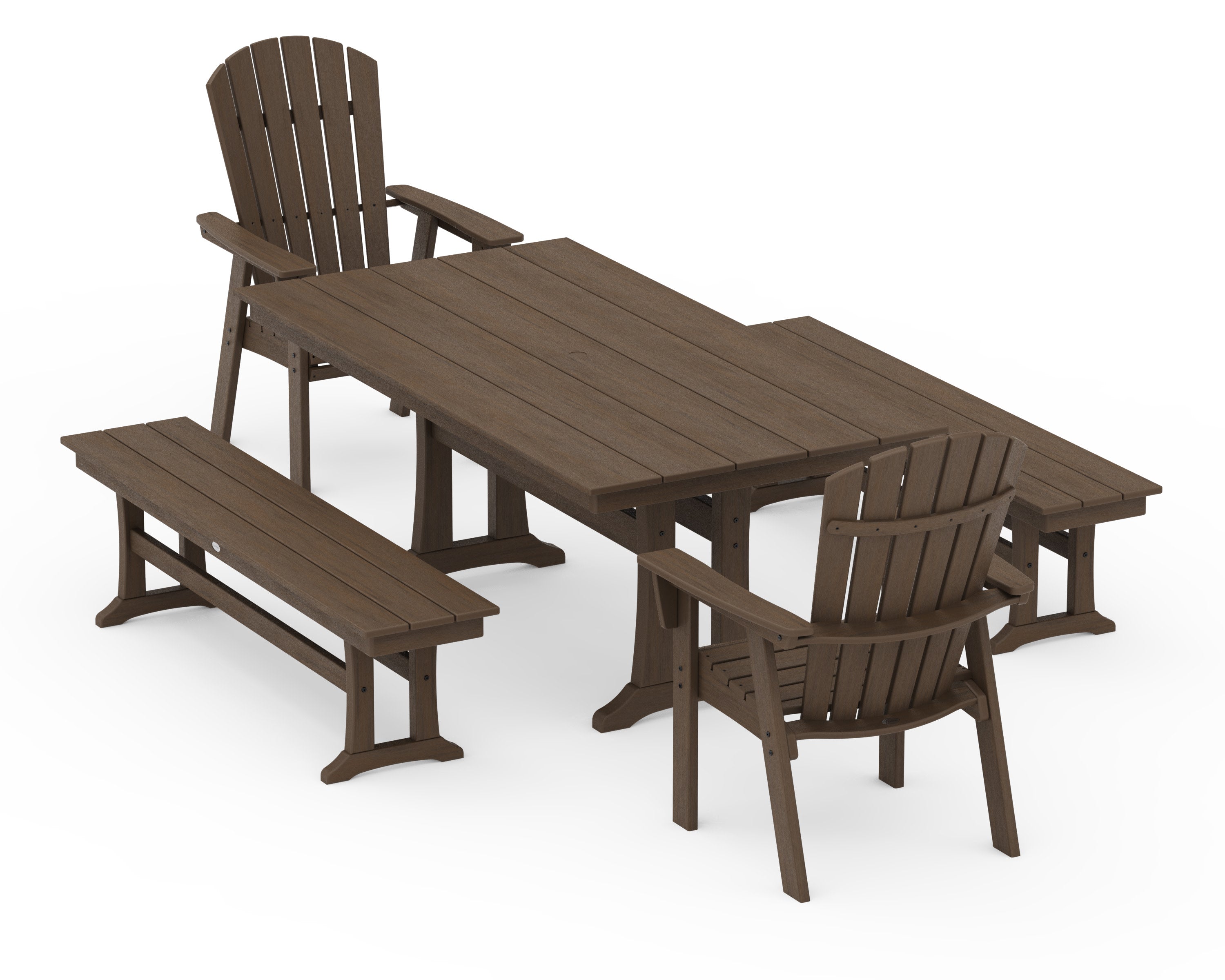 Nautical Adirondack 5-Piece Farmhouse Dining Set With Trestle Legs in Kona