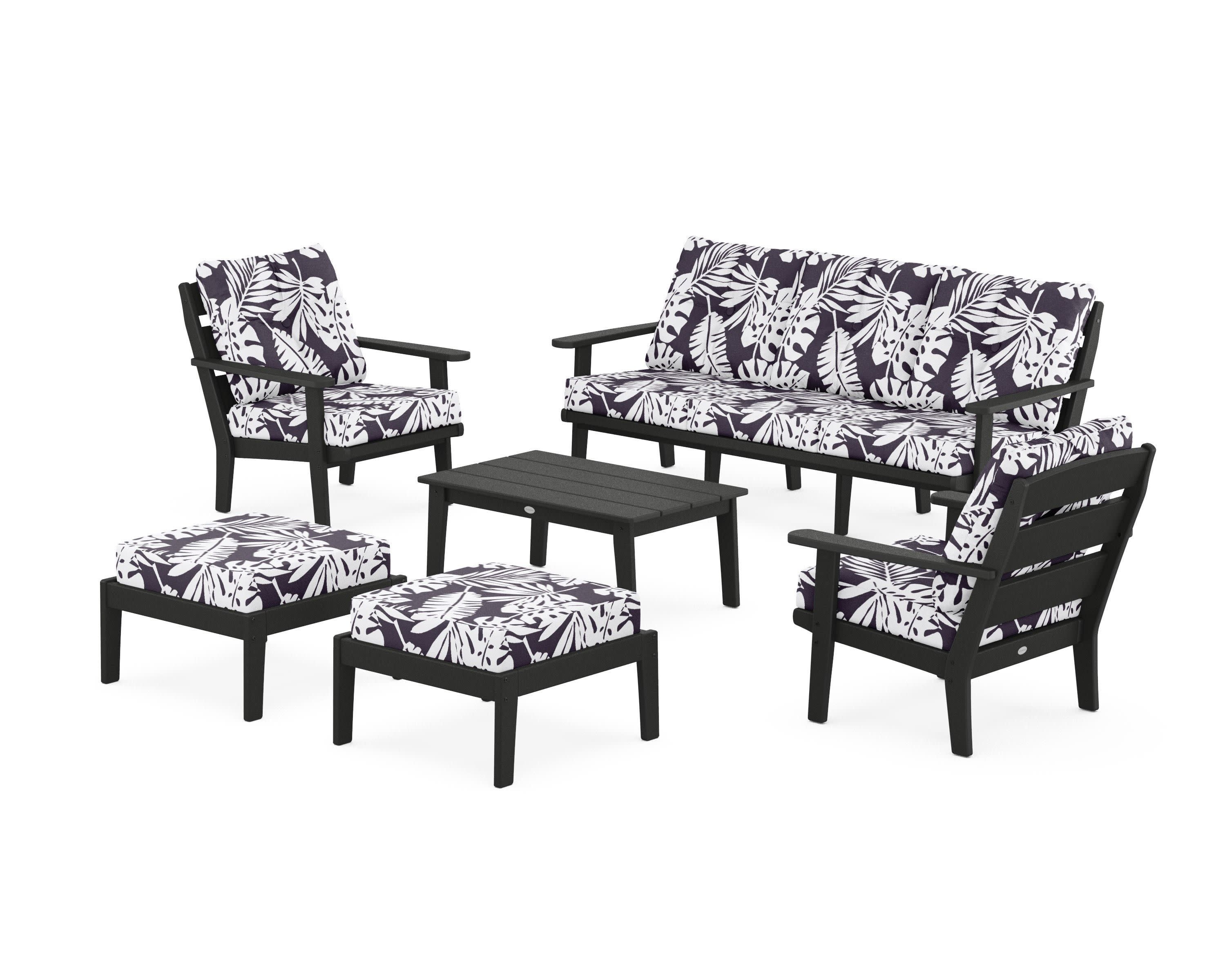 Lakeside 6-Piece Lounge Sofa Set in Black / Leaf Navy